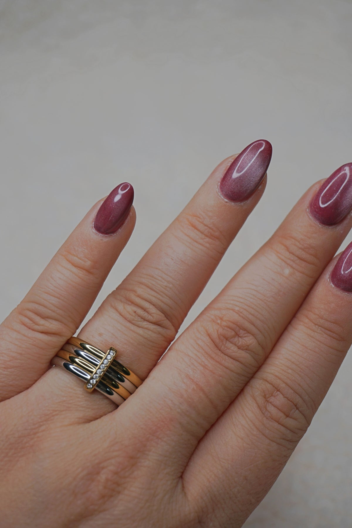 Bague dorée et argentée quadruple et strass