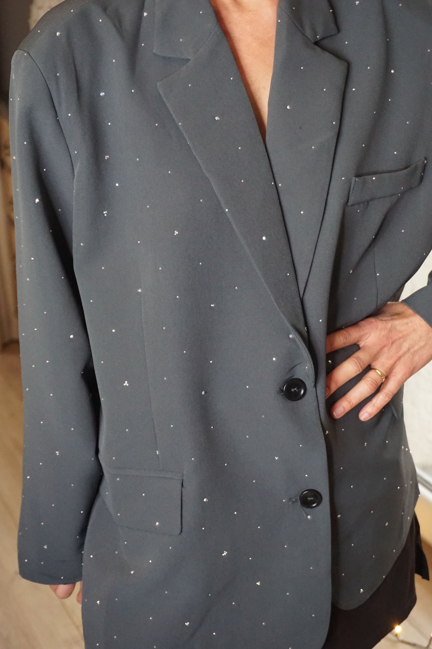 Blazer gris oversize à strass