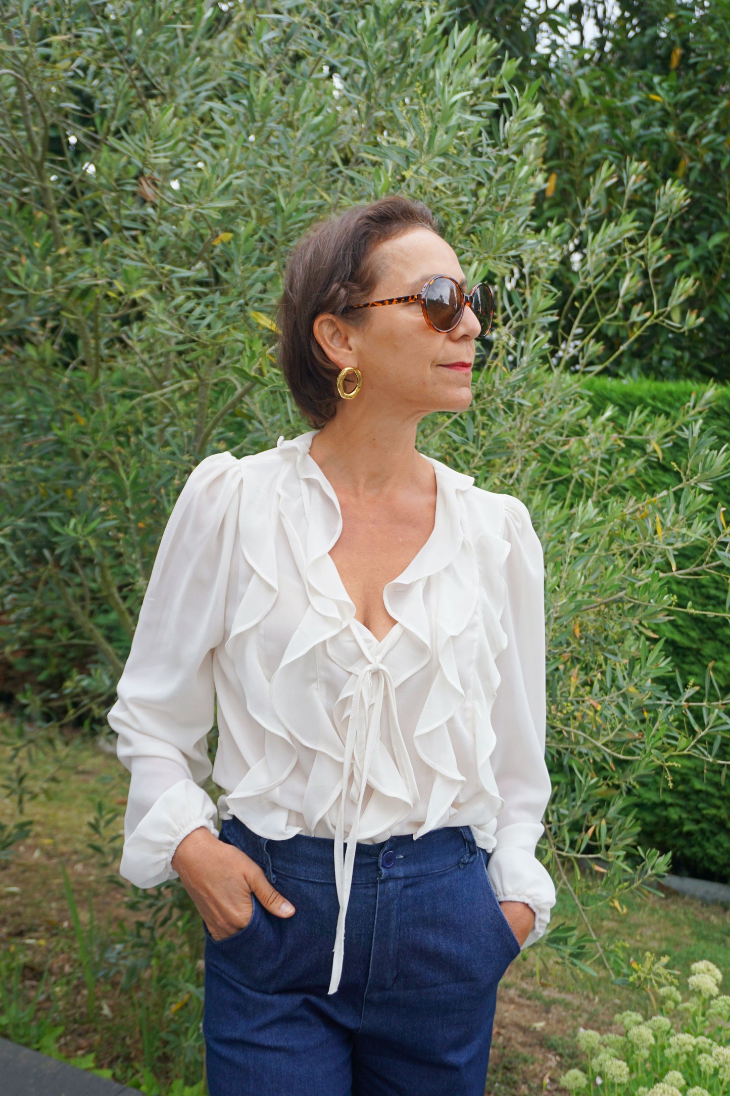 Blouse à volants crème