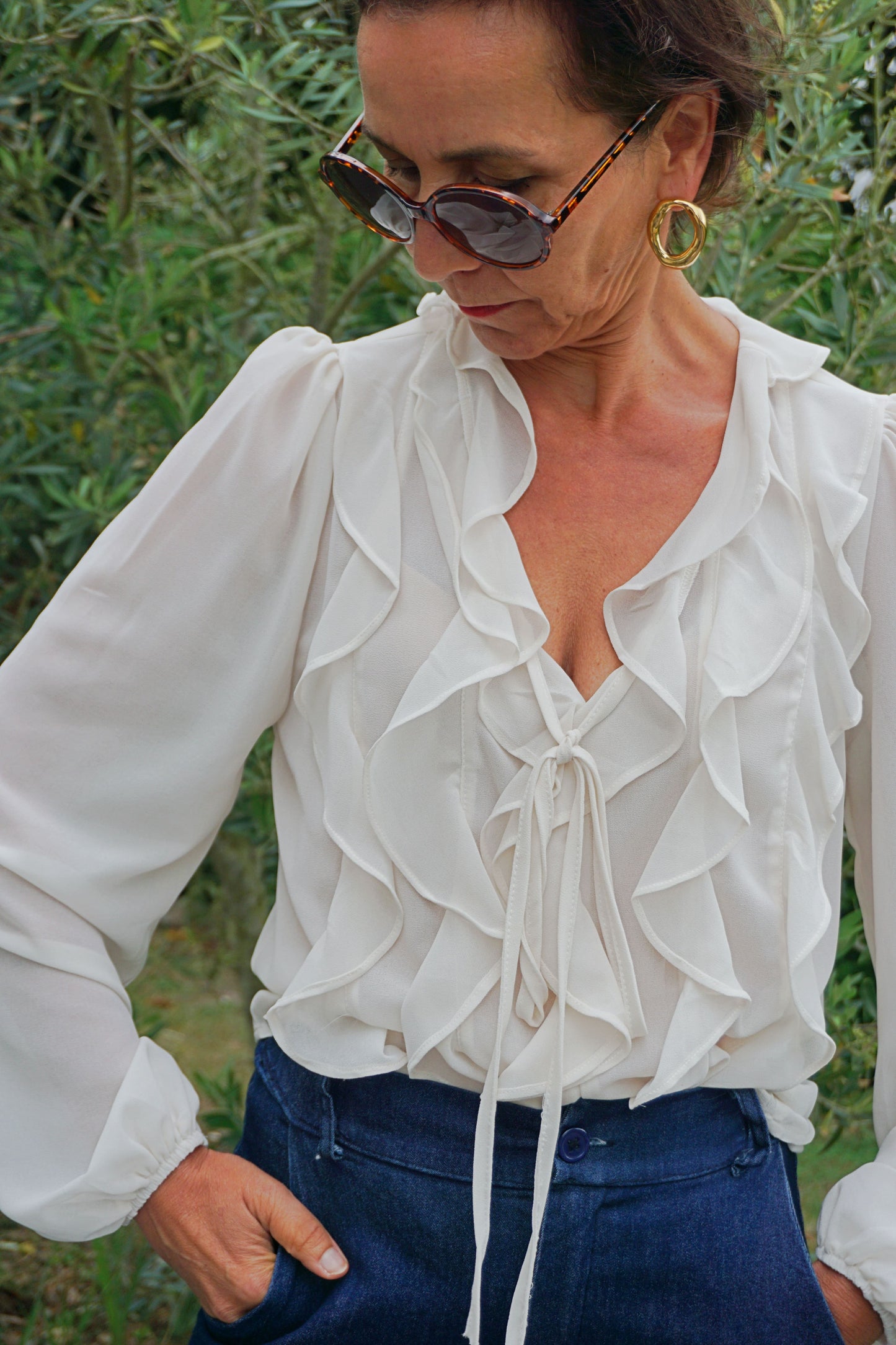 Blouse à volants crème