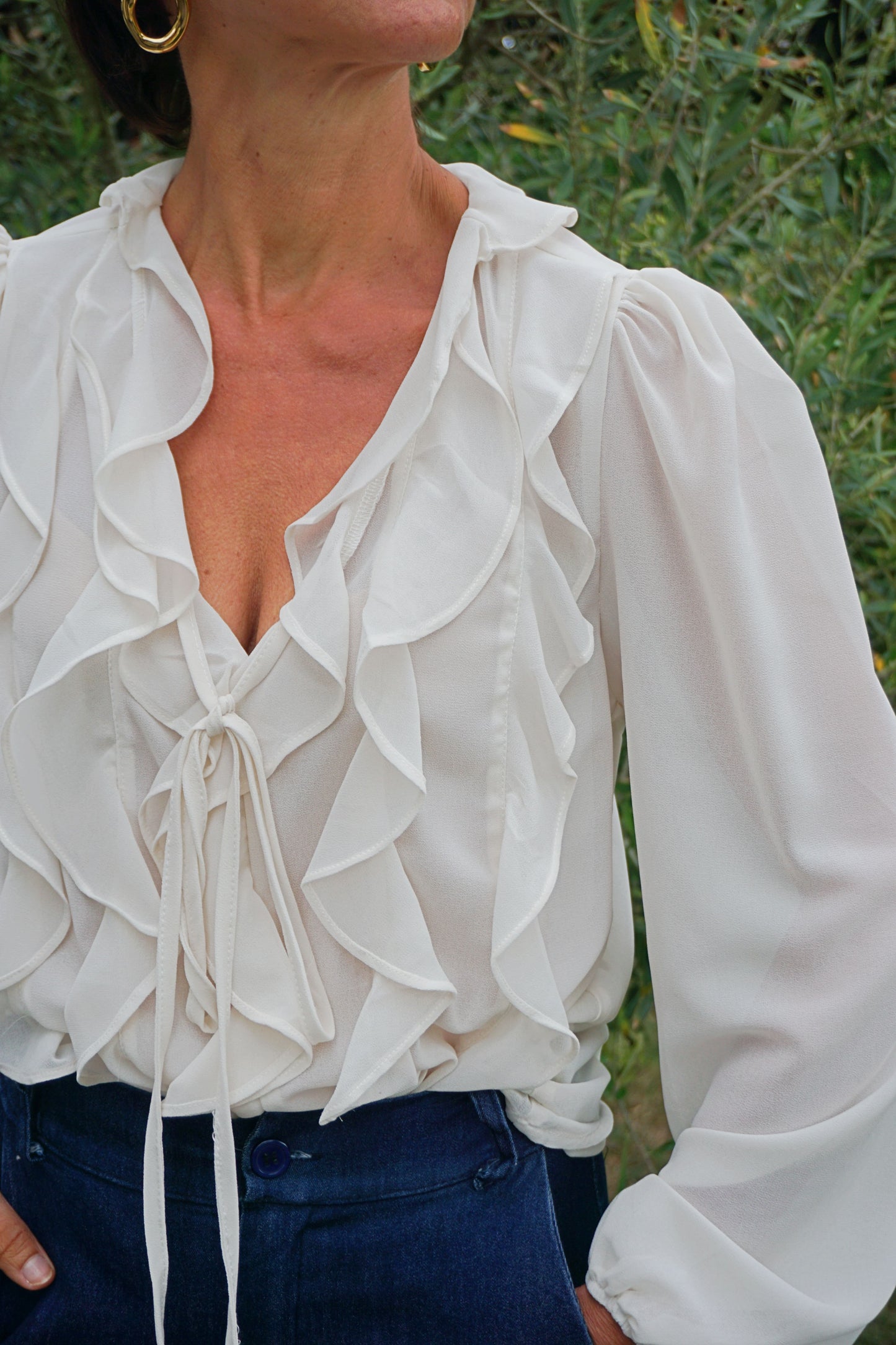 Blouse à volants crème