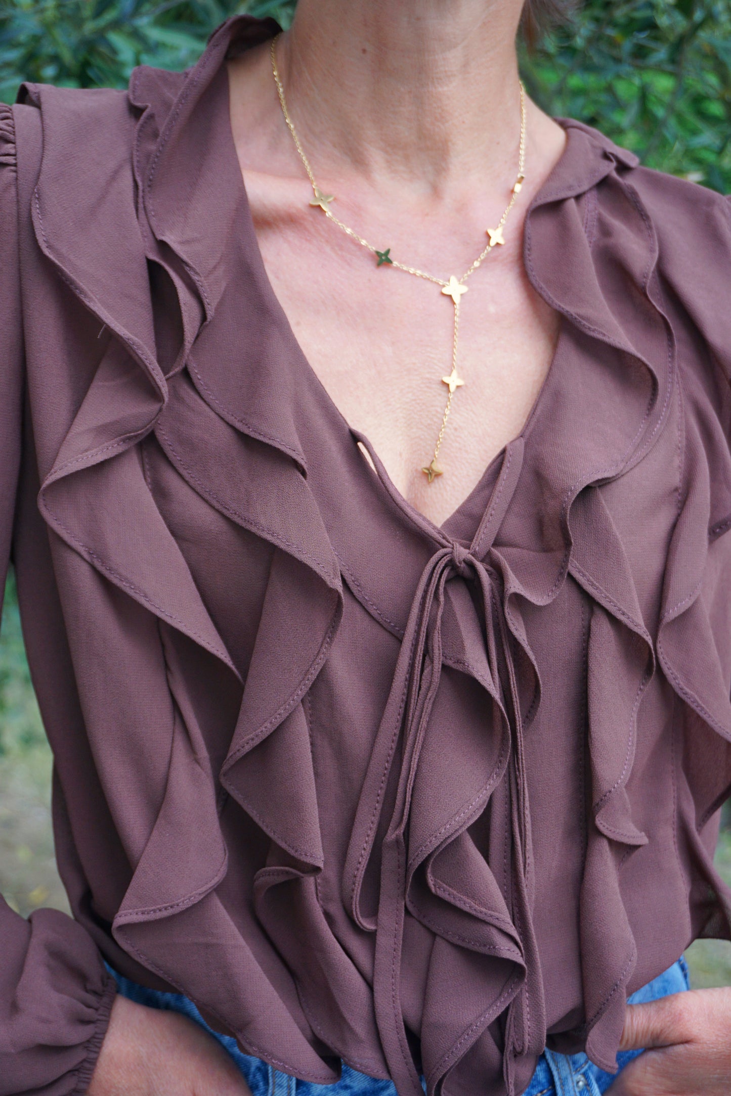 Blouse à volants marron chocolat