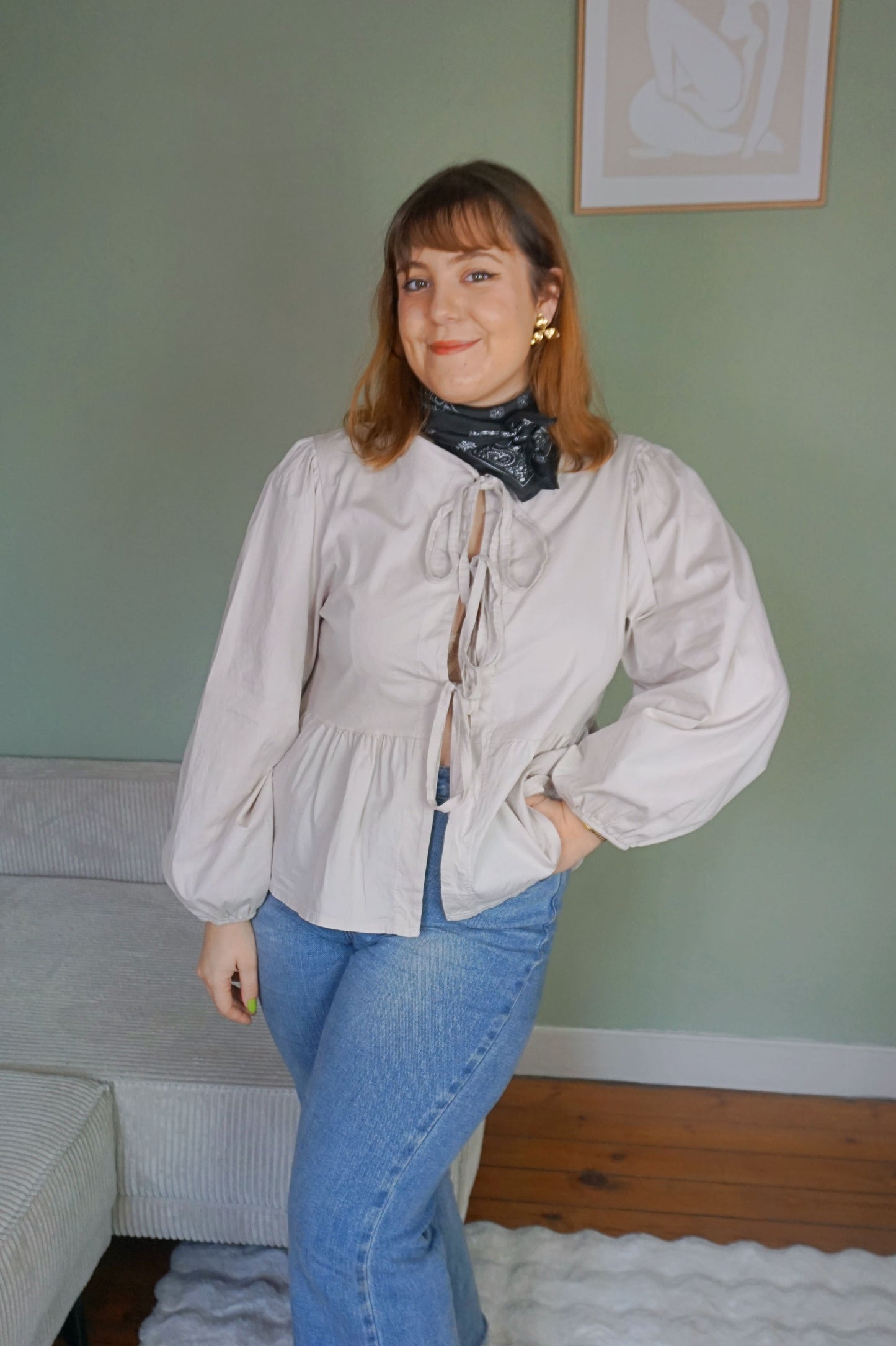 Blouse coton nœuds beige