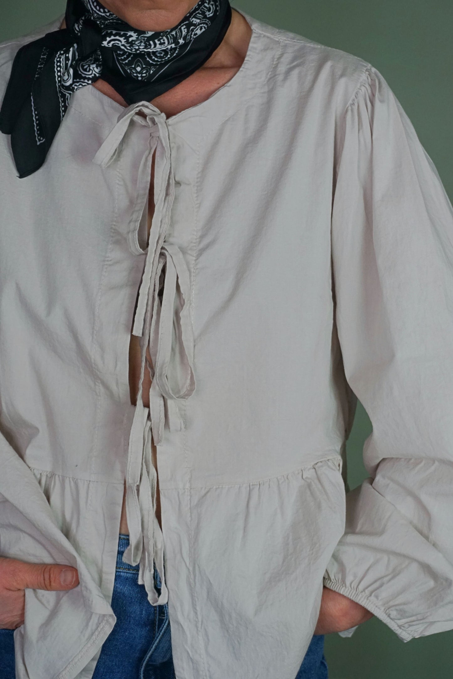Blouse coton nœuds beige