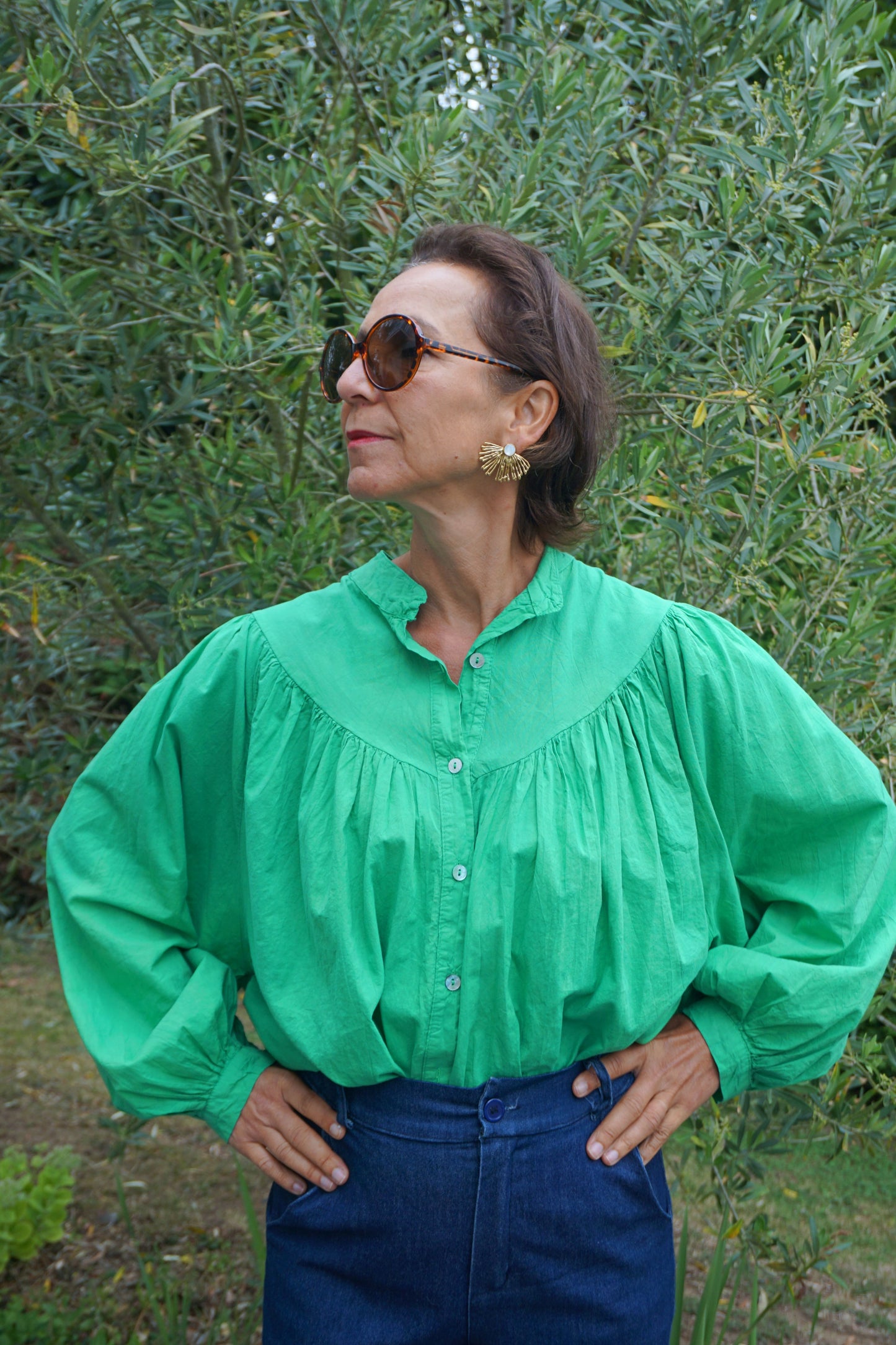 Blouse fluide coton verte