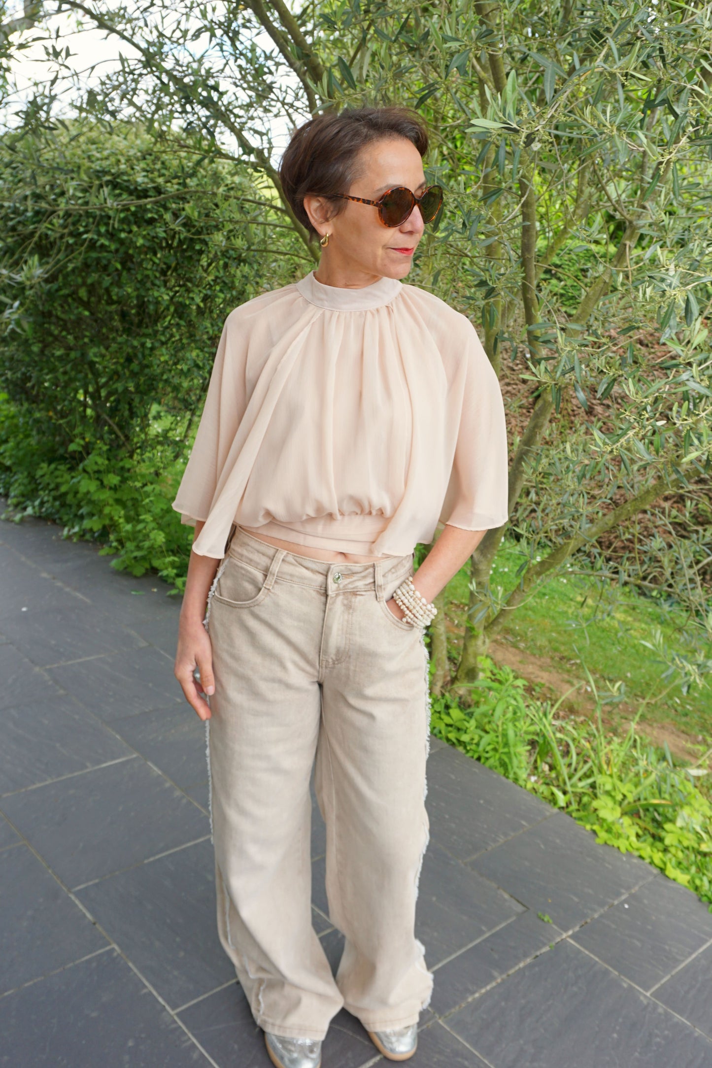 Blouse cape vieux rose