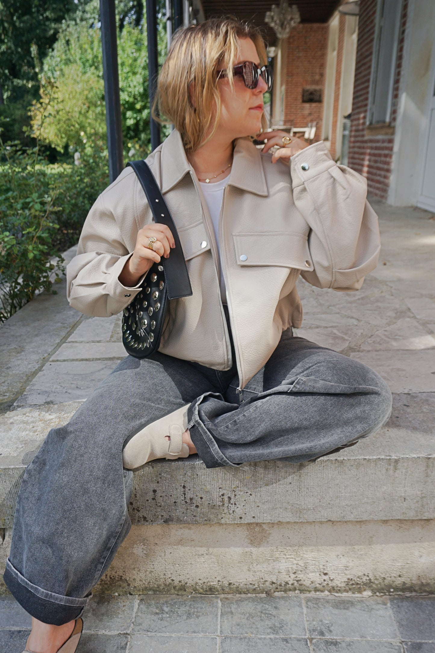 Blouson en simili cuir crème