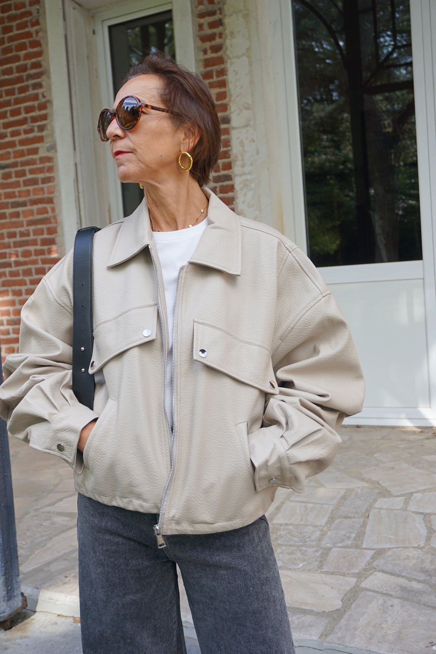Blouson en simili cuir crème
