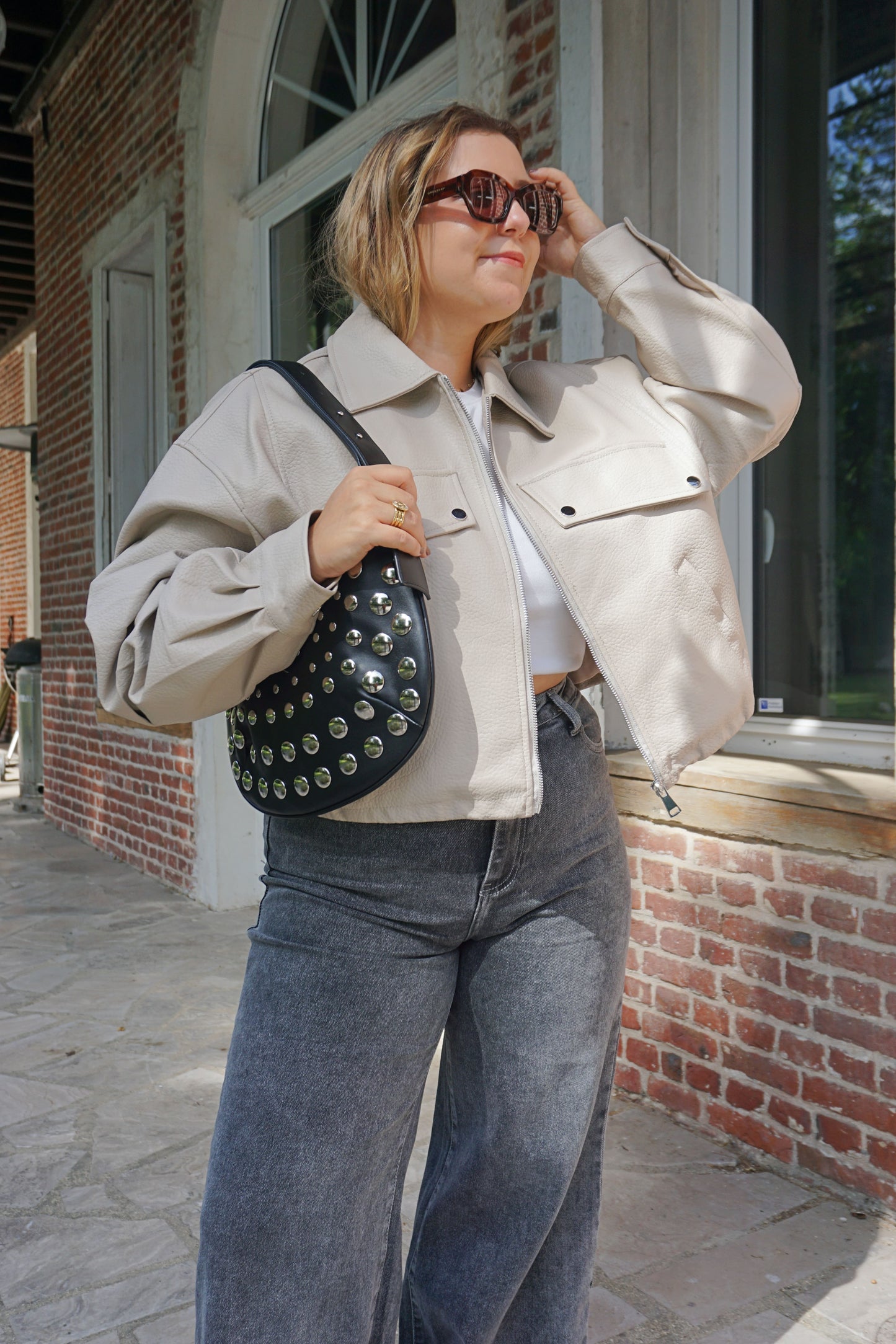 Blouson en simili cuir crème