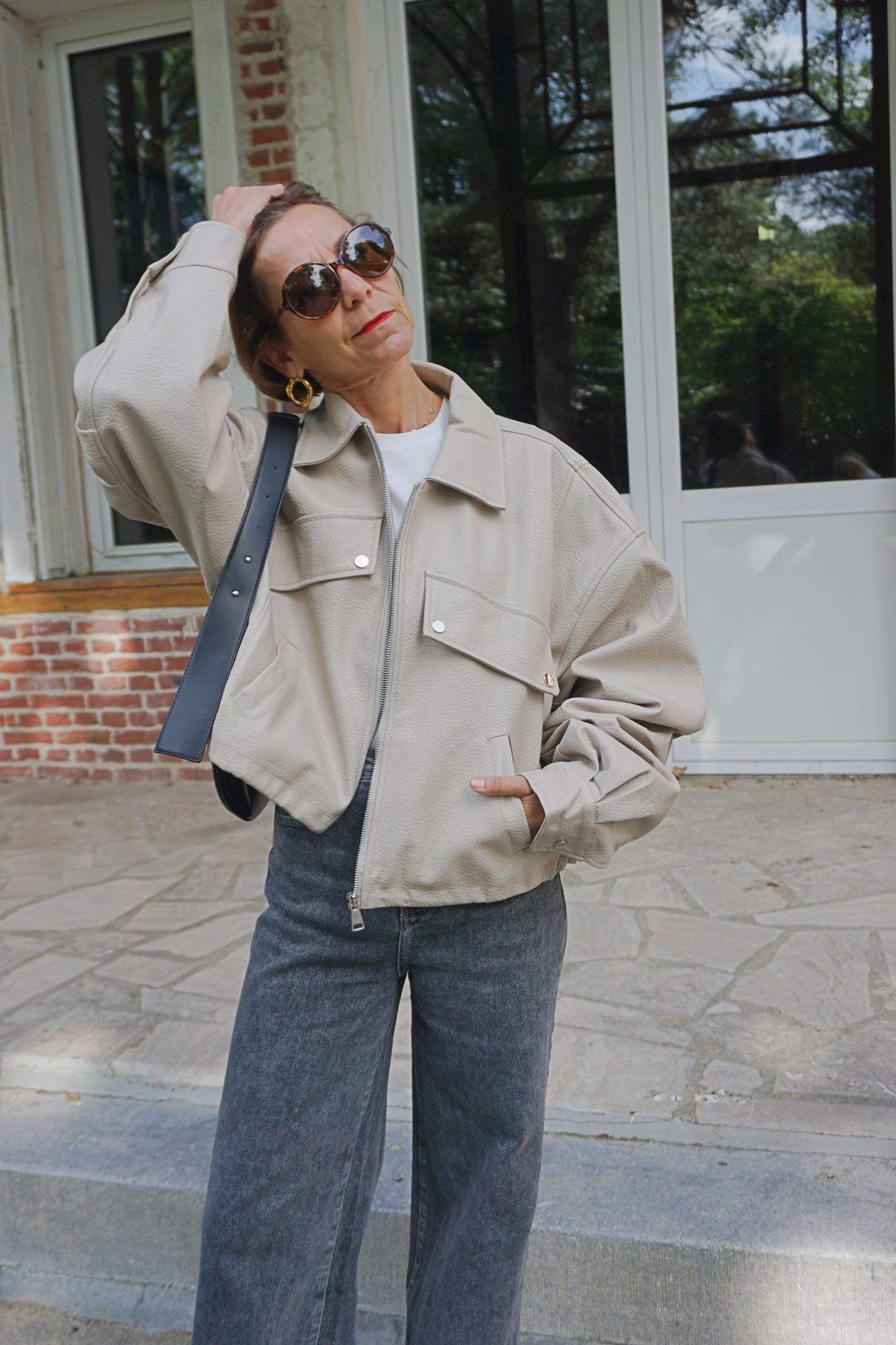 Blouson en simili cuir crème