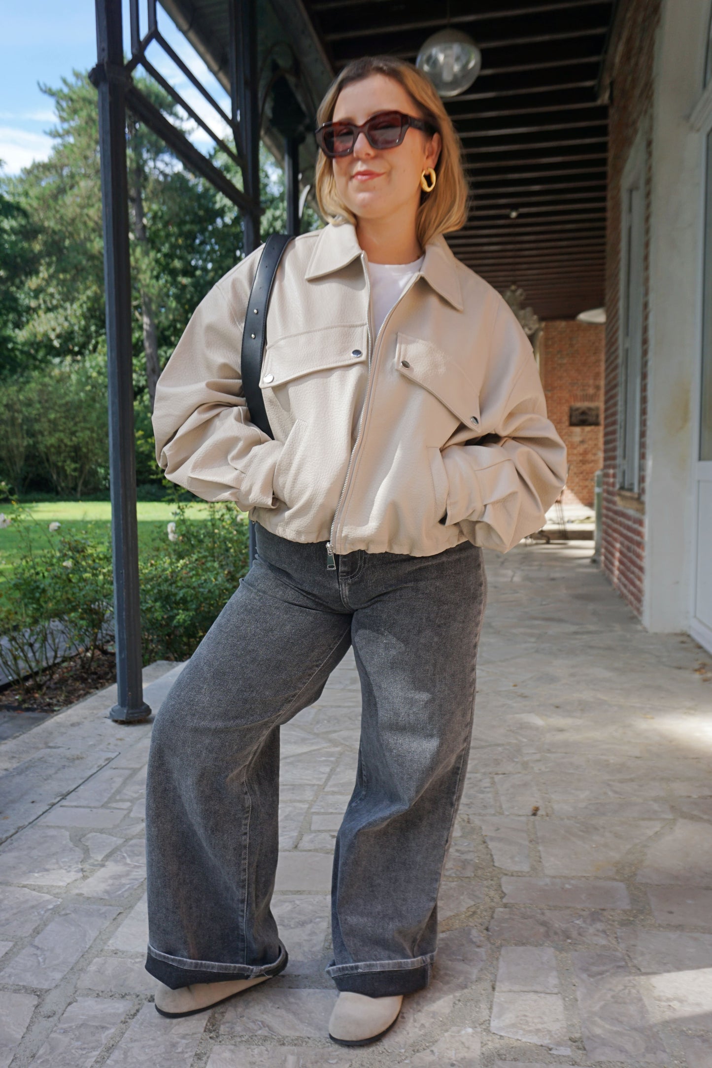 Blouson en simili cuir crème