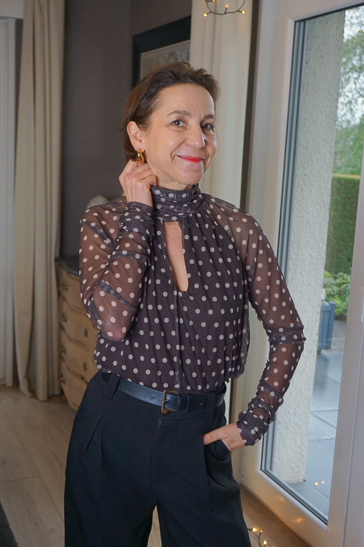 Body voilage marron à pois