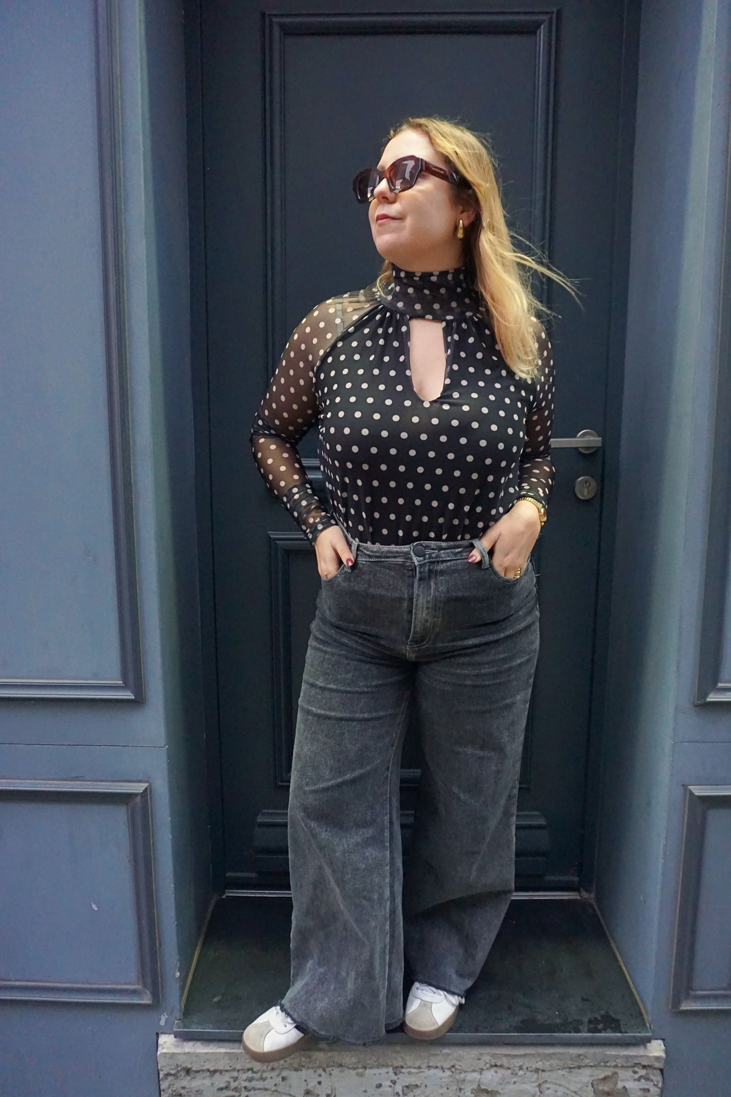 Body voilage noir à pois