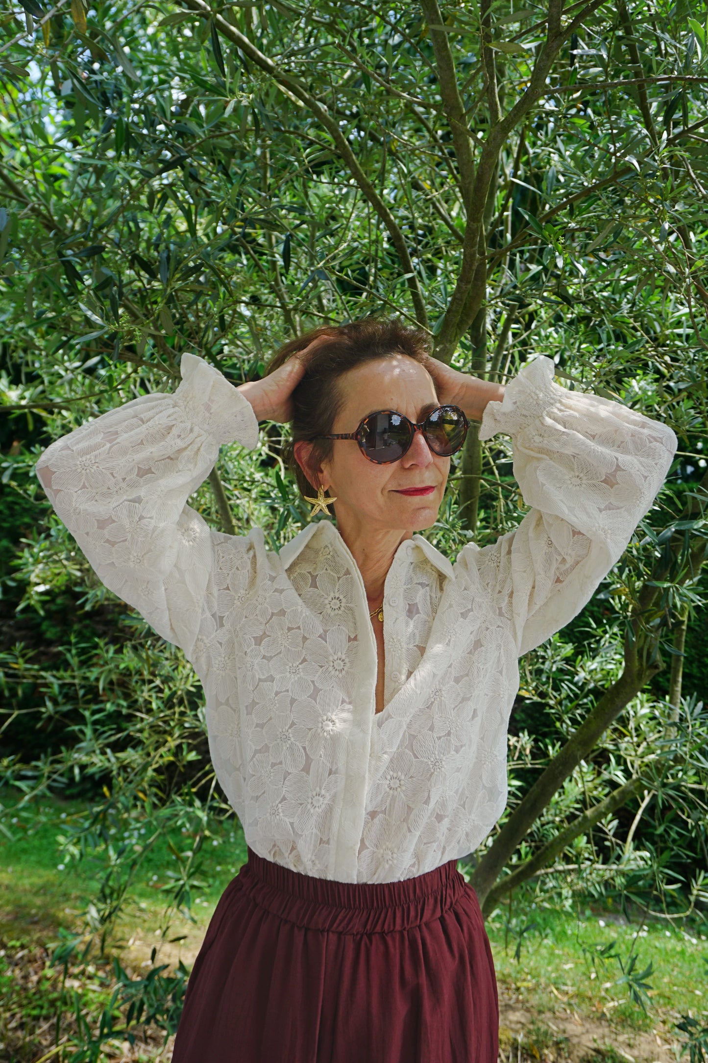 Chemise crème dentelle fleur