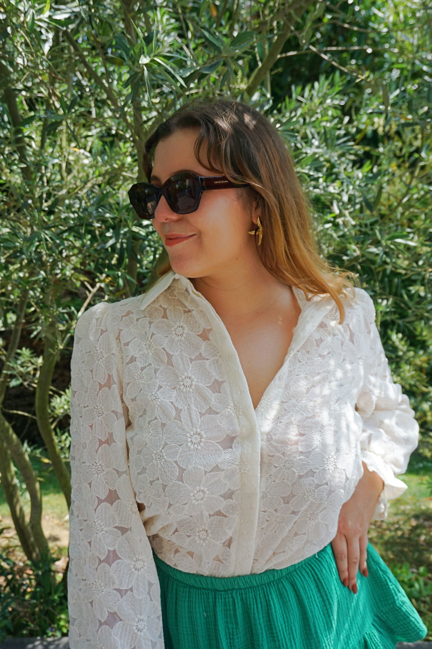 Chemise crème dentelle fleur