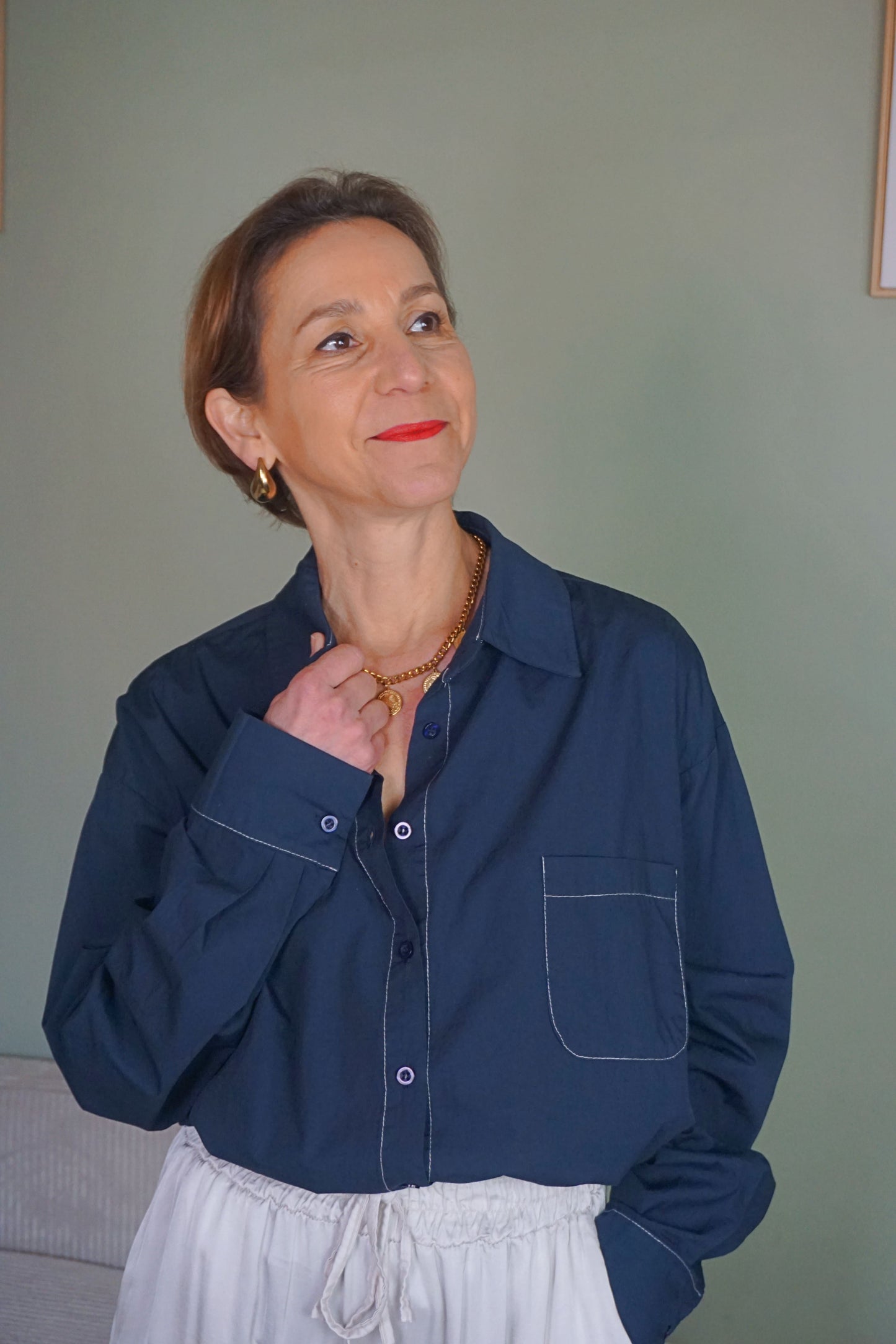 Chemise effet jean brut surpiqûres