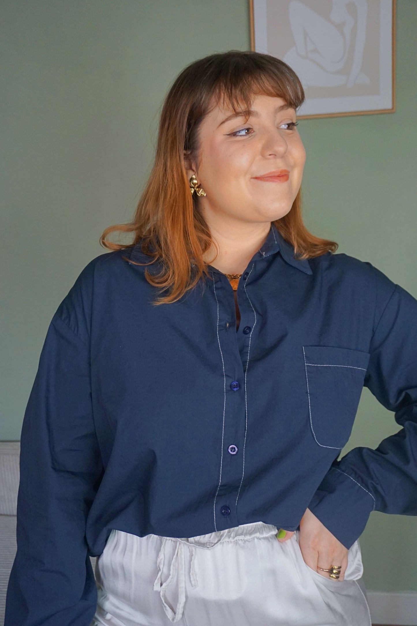 Chemise effet jean brut surpiqûres