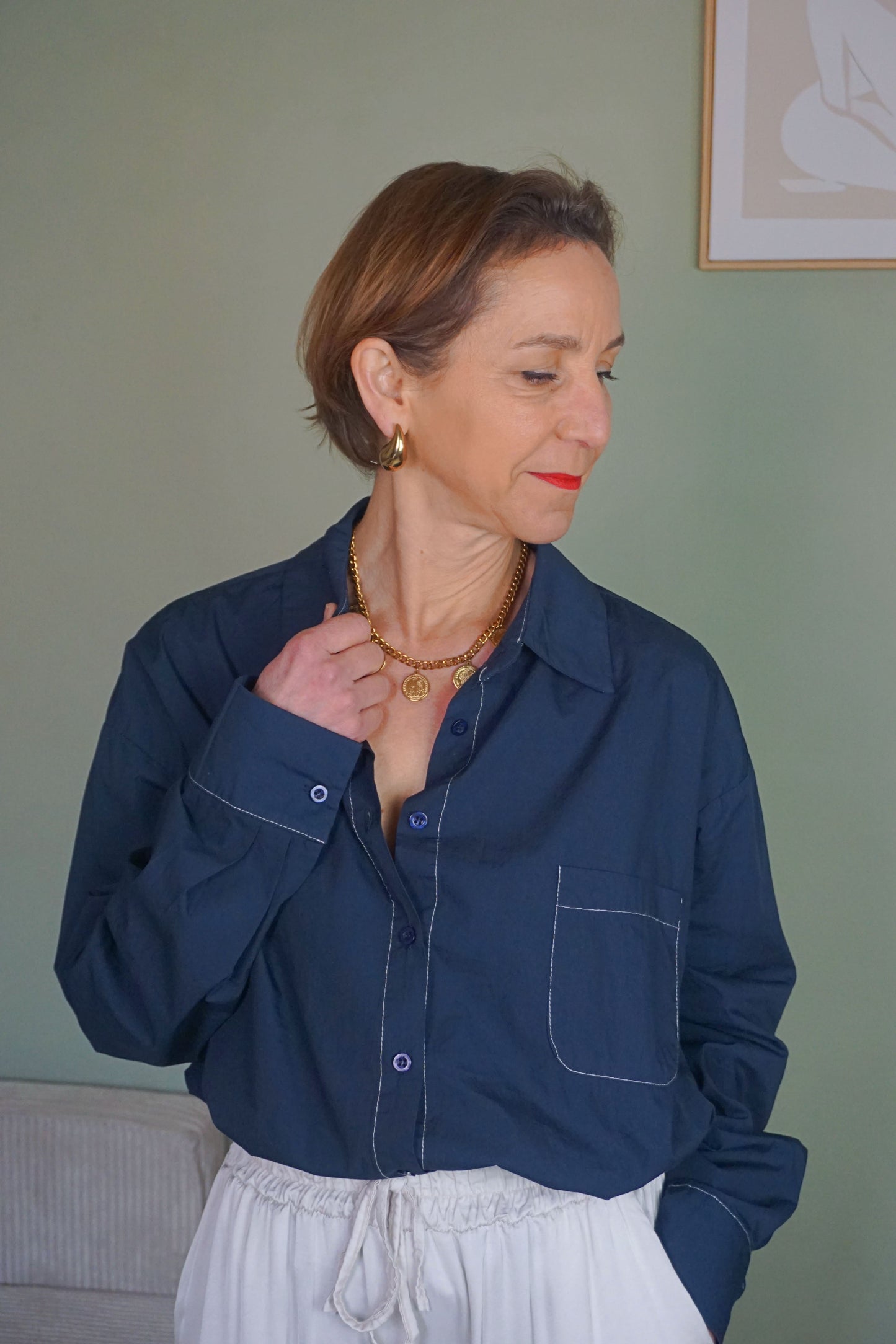 Chemise effet jean brut surpiqûres