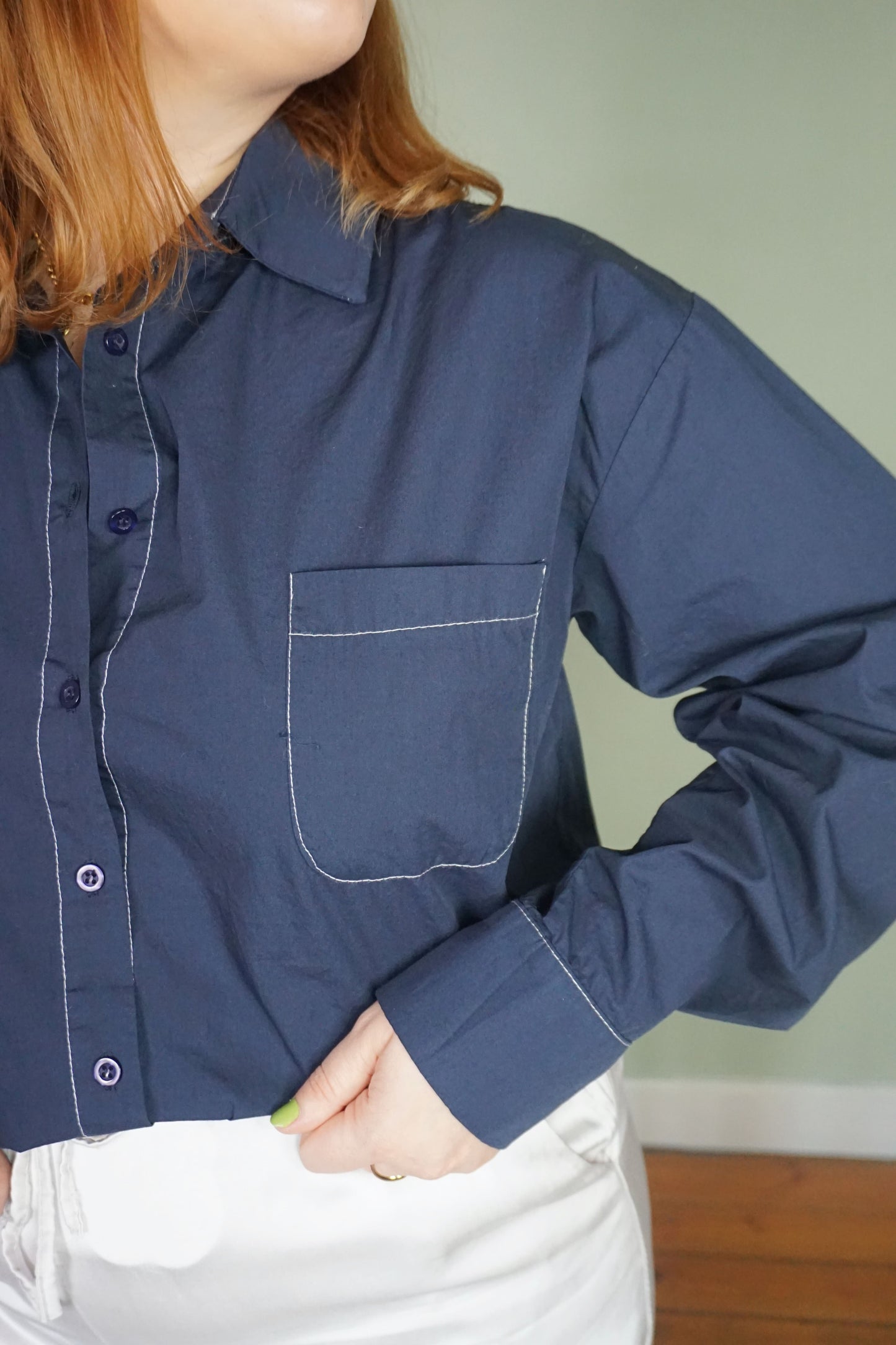 Chemise effet jean brut surpiqûres