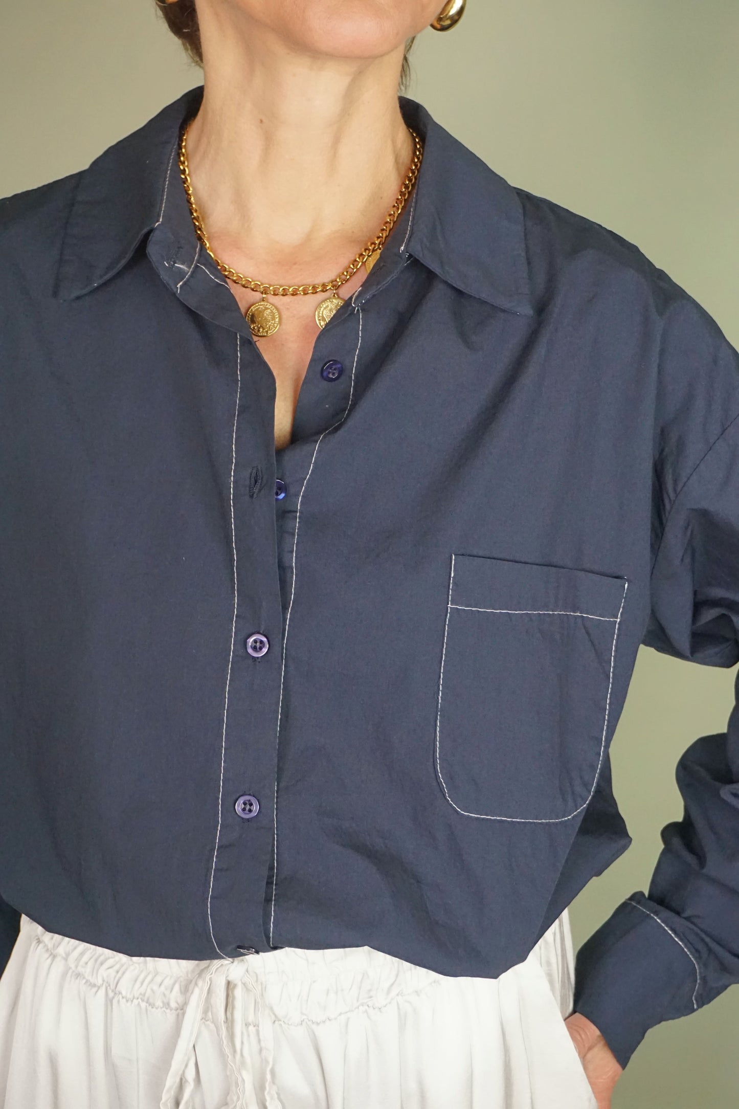 Chemise effet jean brut surpiqûres