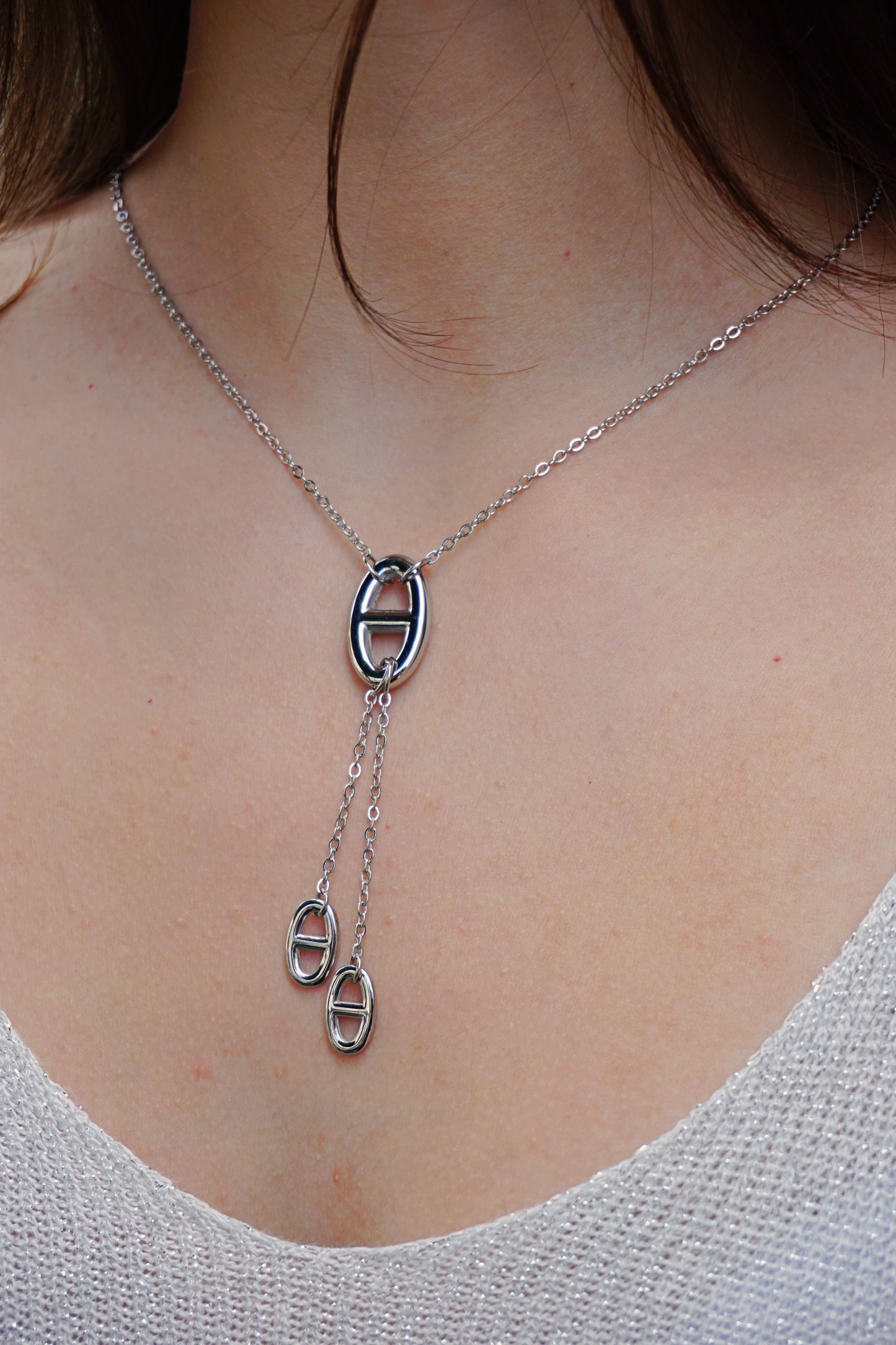 Collier argenté pendant et boucles