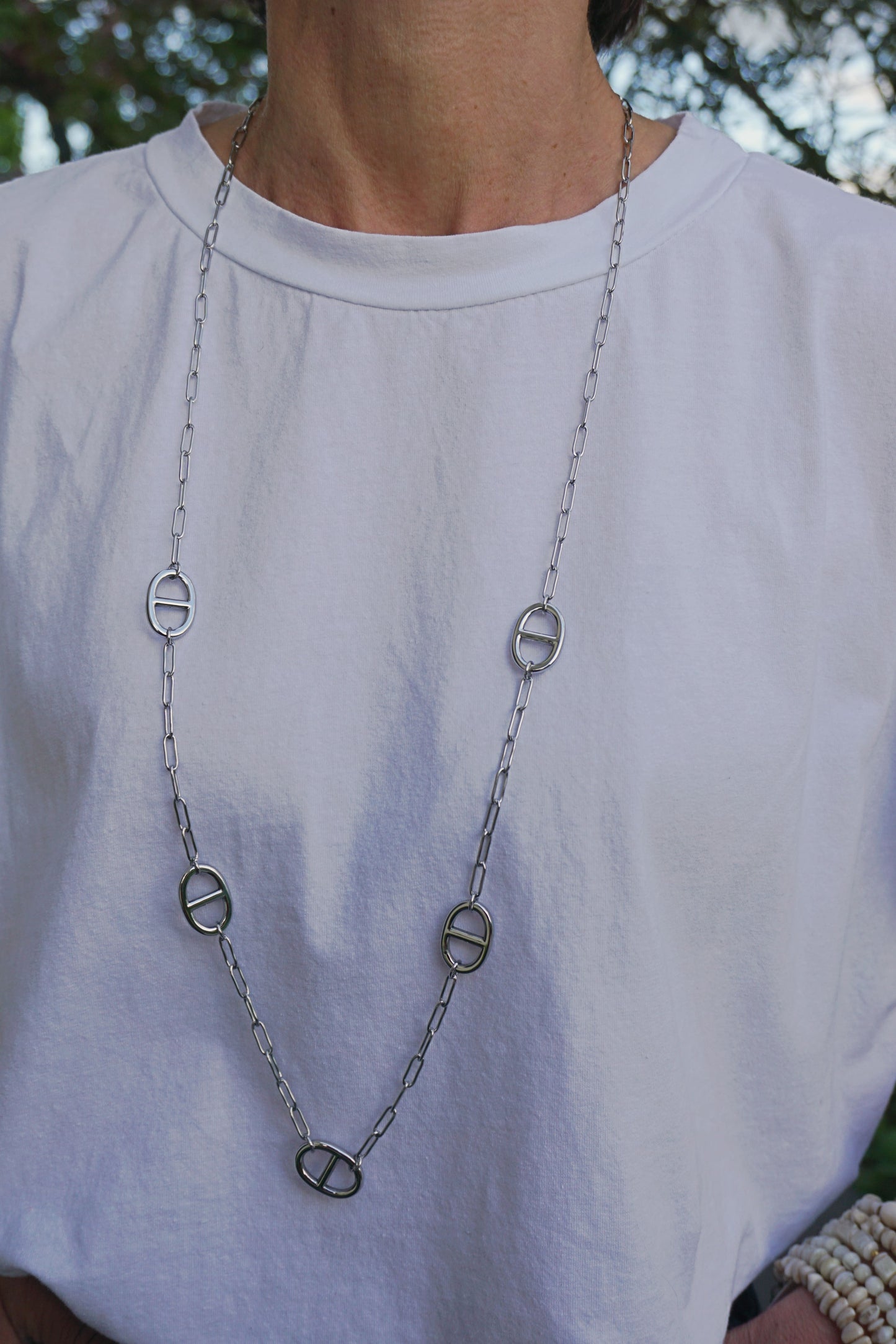 Collier argenté sautoir grosses boucles