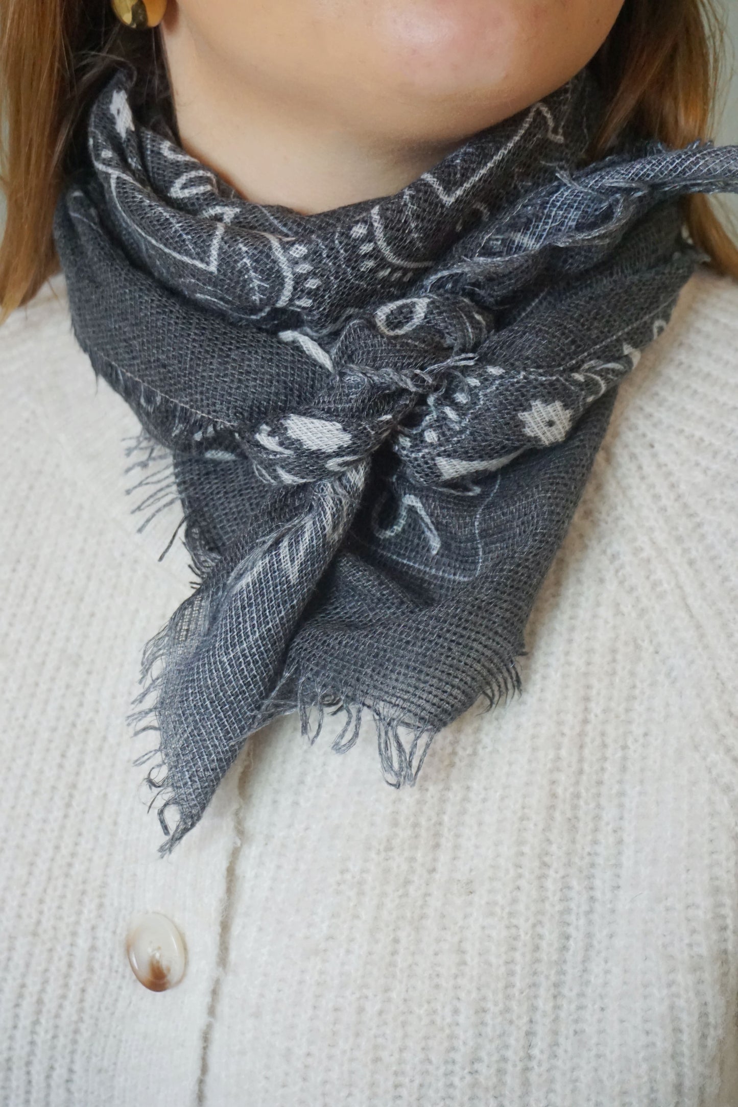 Echarpe foulard bandana grise avec alpaga