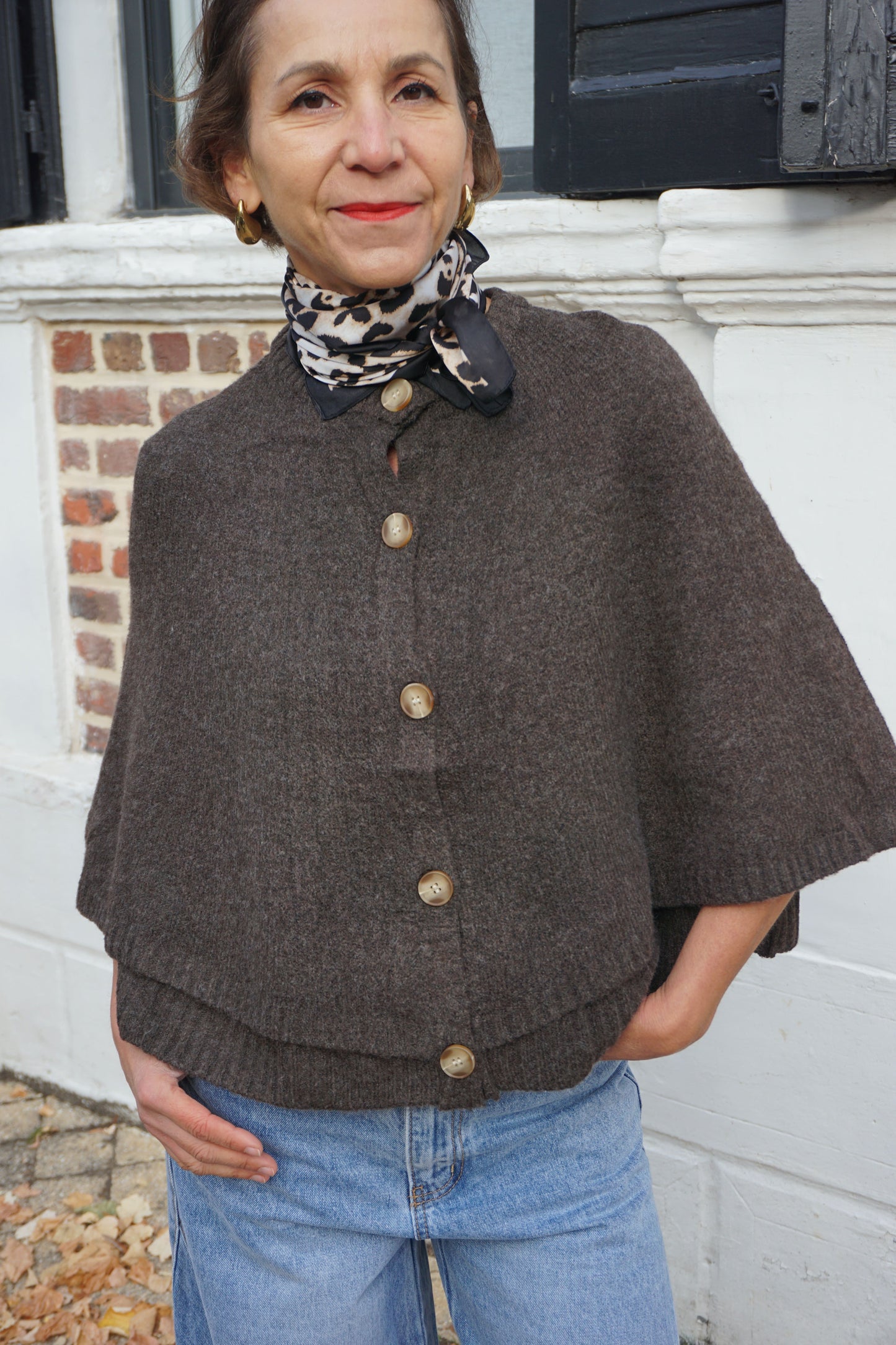 Gilet cape marron foncé