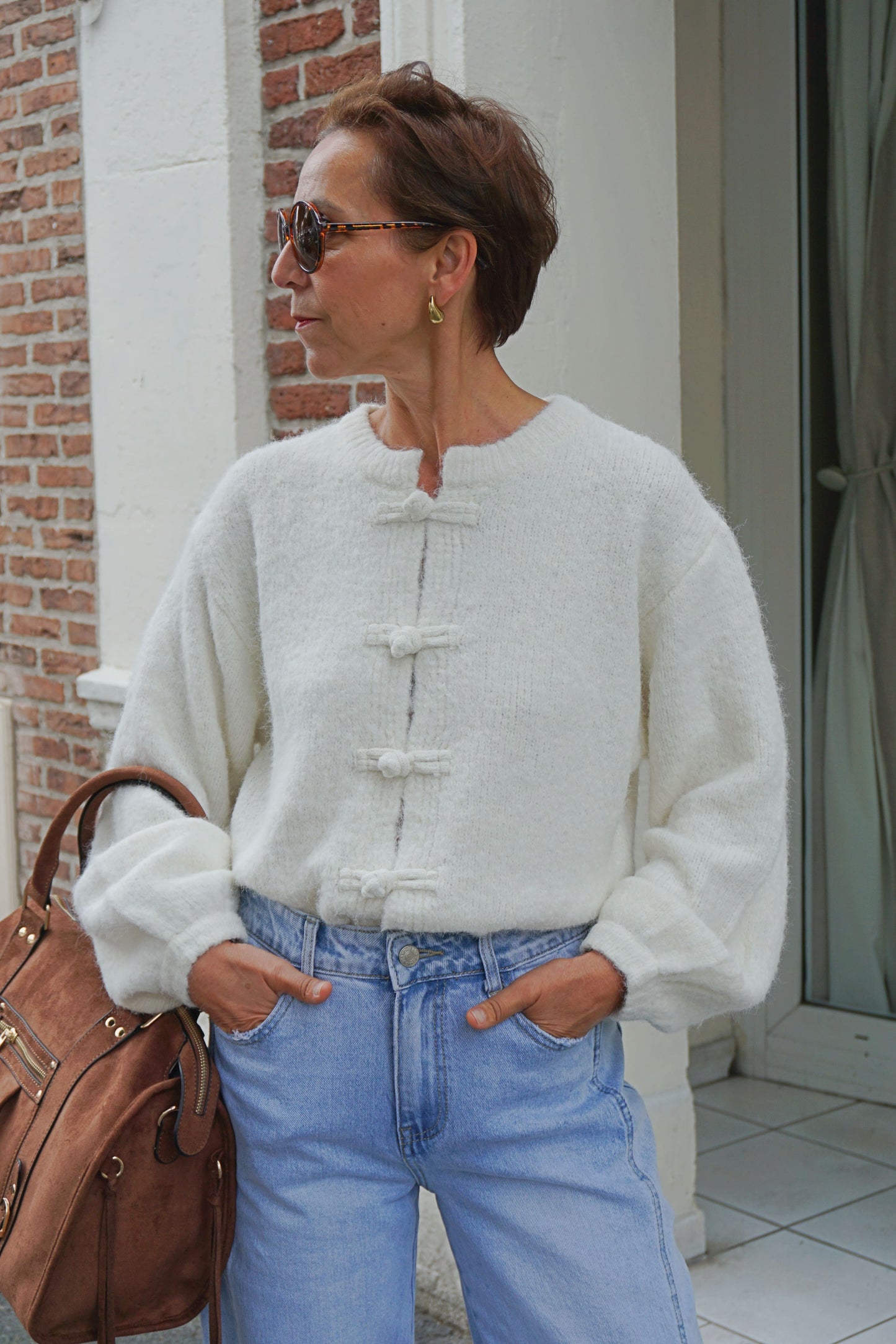 Gilet cardigan crème mao