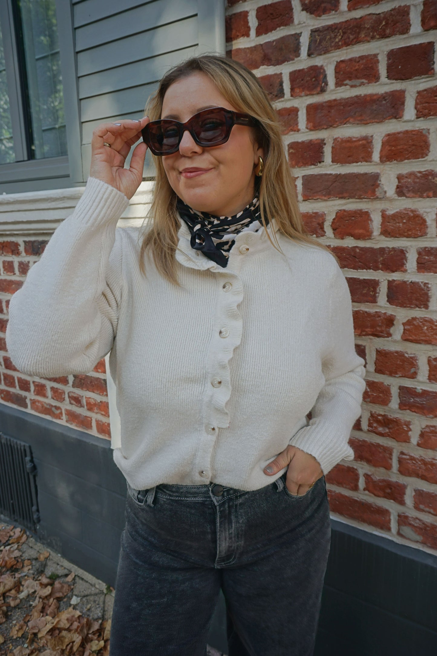 Gilet crème volanté maille