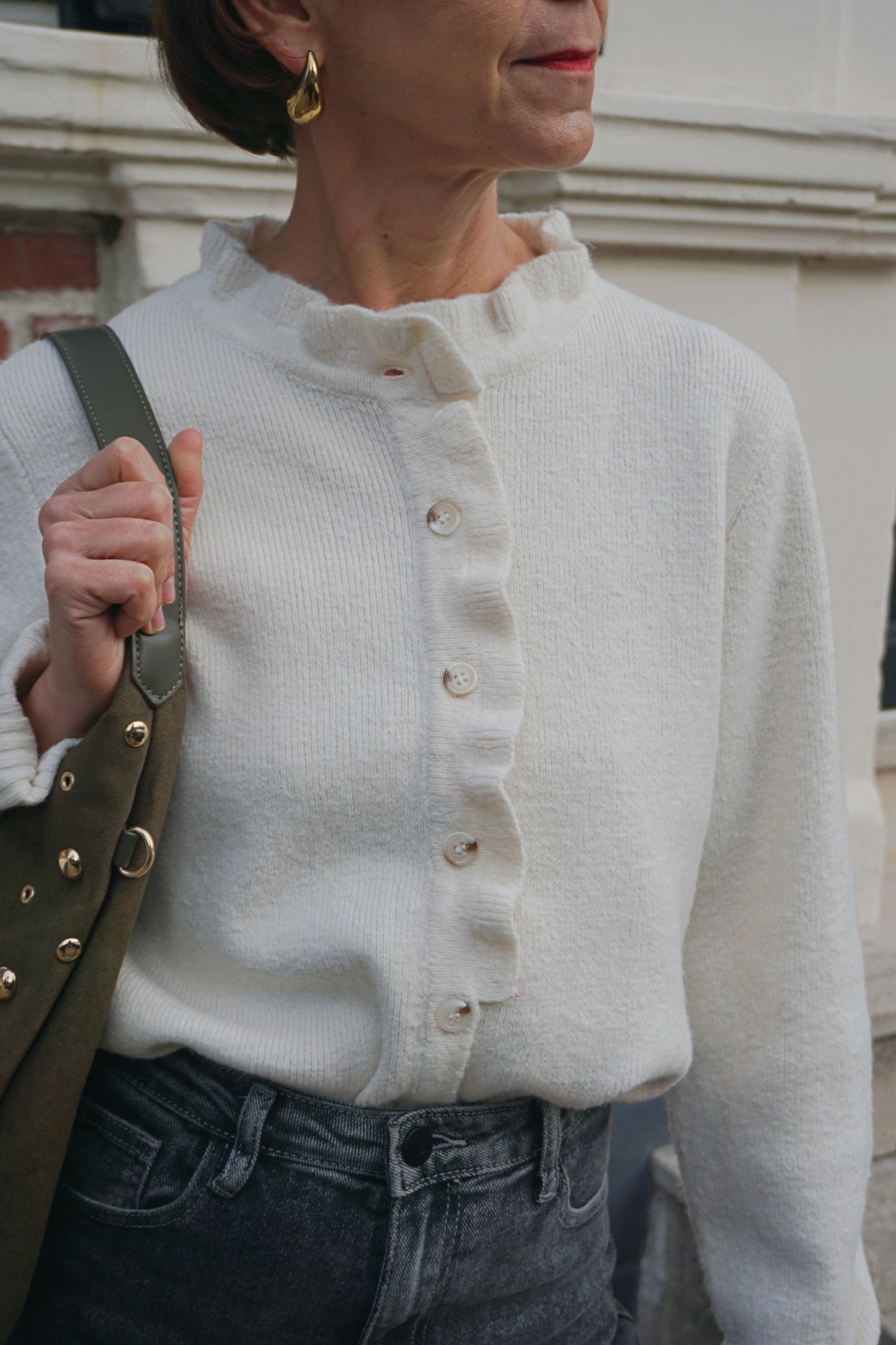 Gilet crème volanté maille