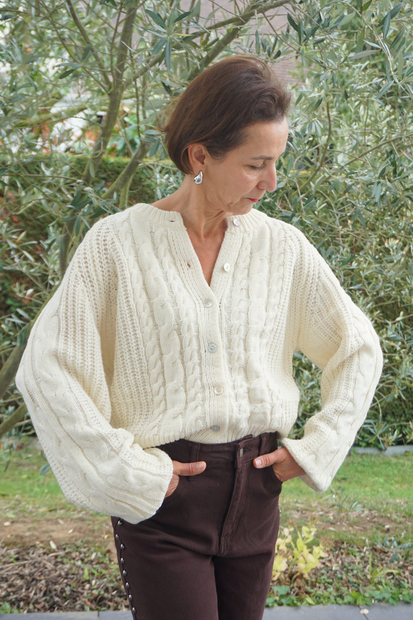 Gilet maille torsadée crème