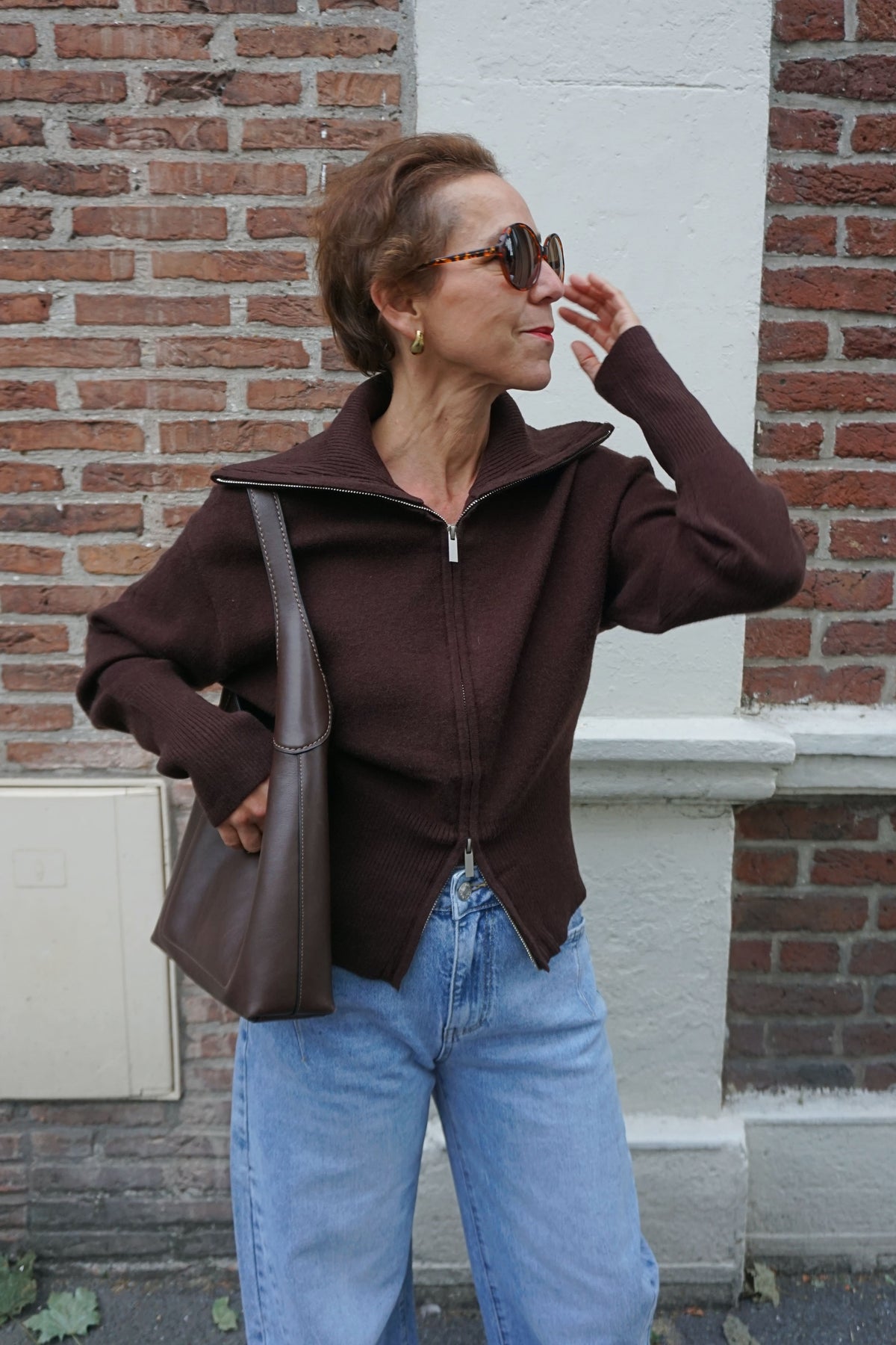 Gilet marron zippé col camionneur