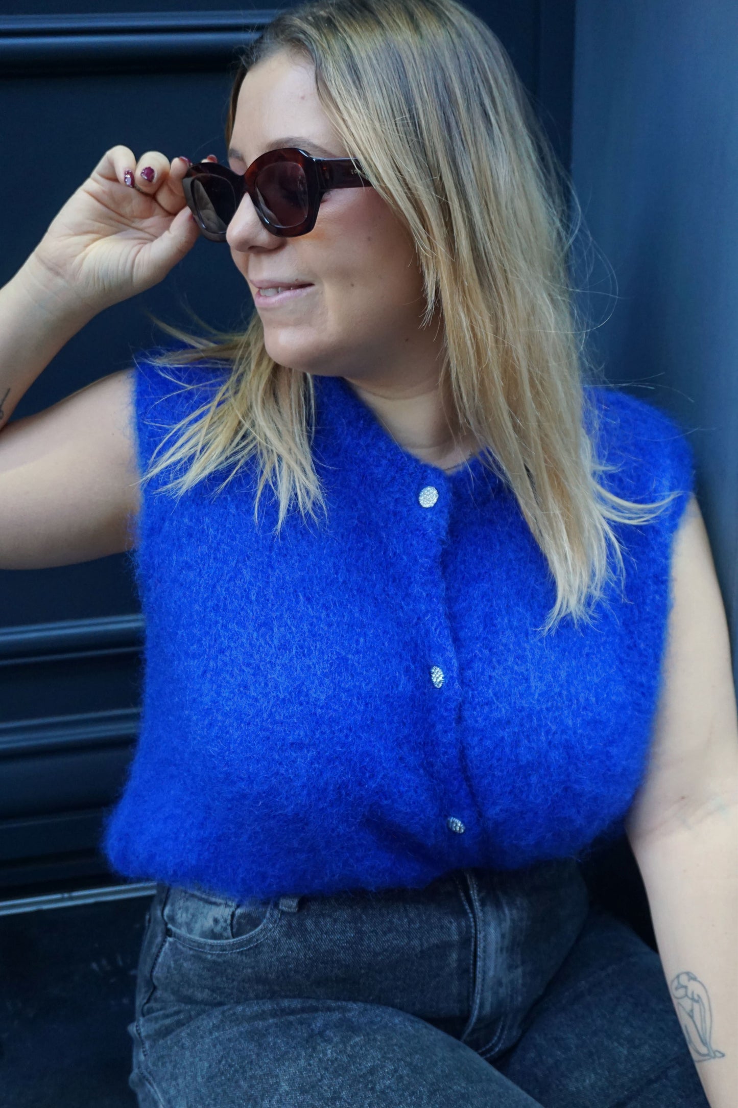 Gilet mohair sans manches bleu royal