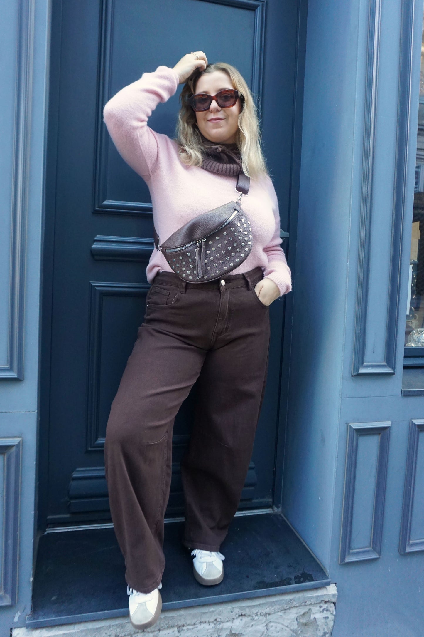 Jean barrel marron chocolat ballon