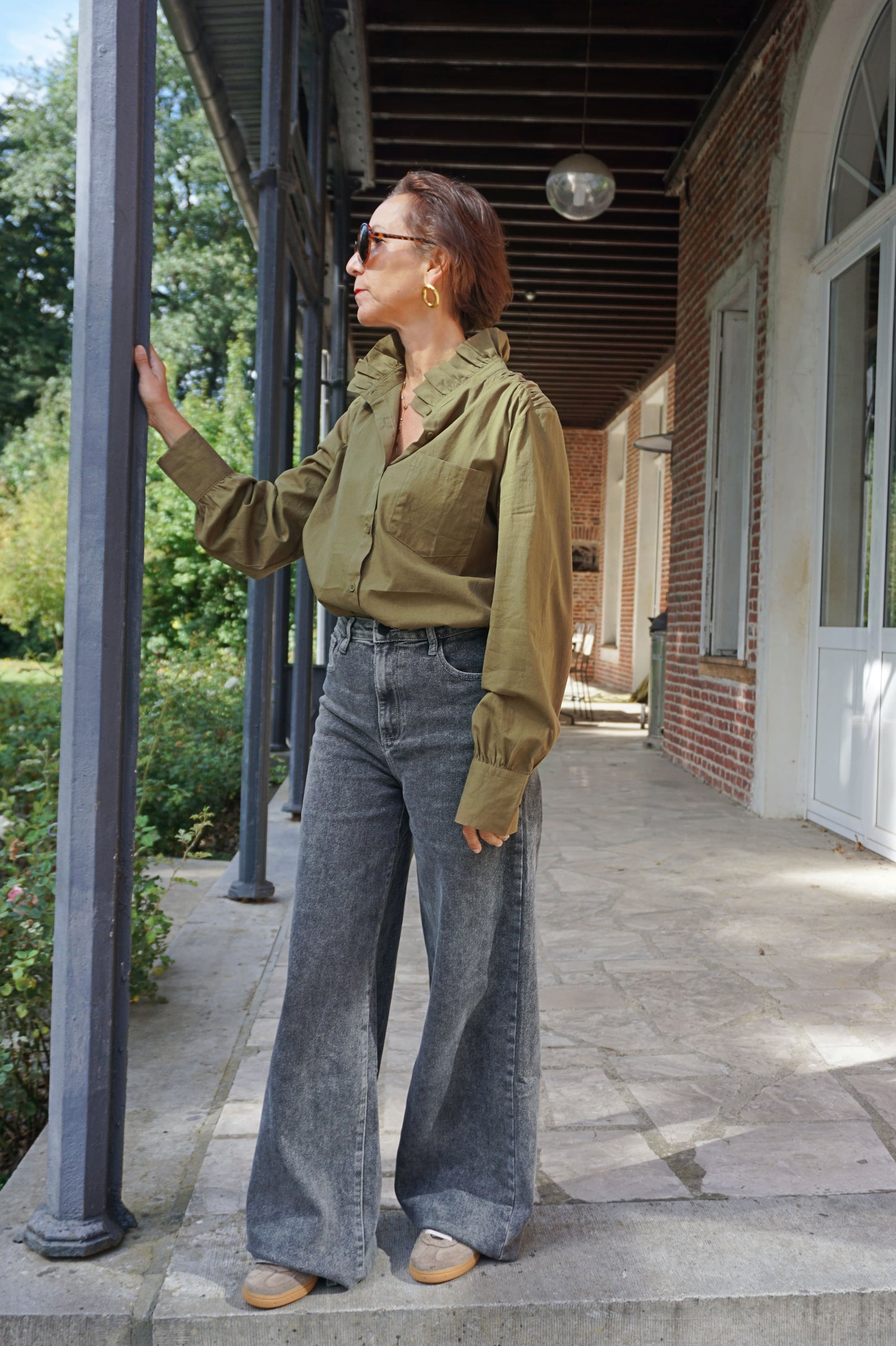 Jean palazzo wide leg gris