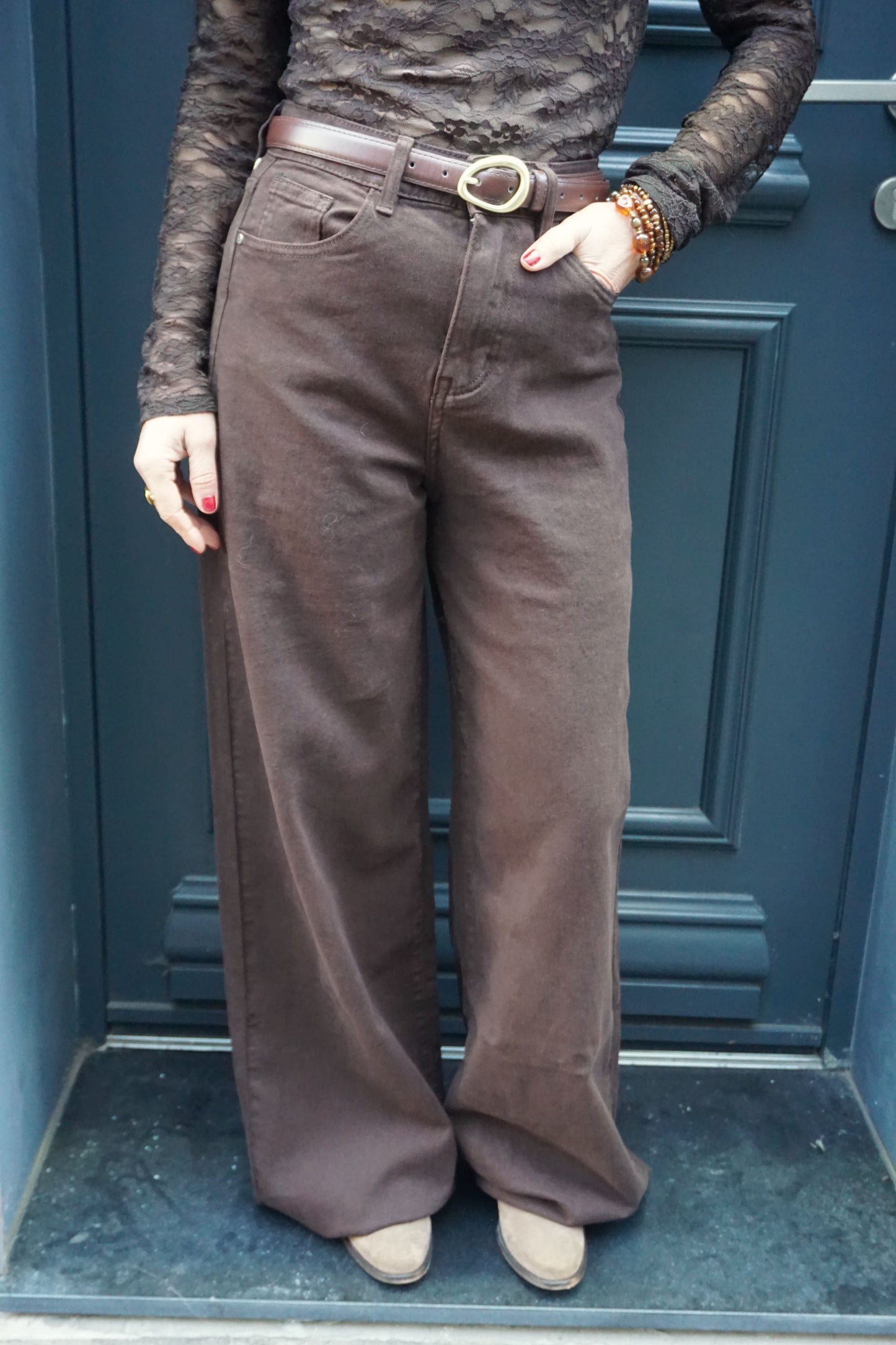 Jean palazzo wide leg marron chocolat