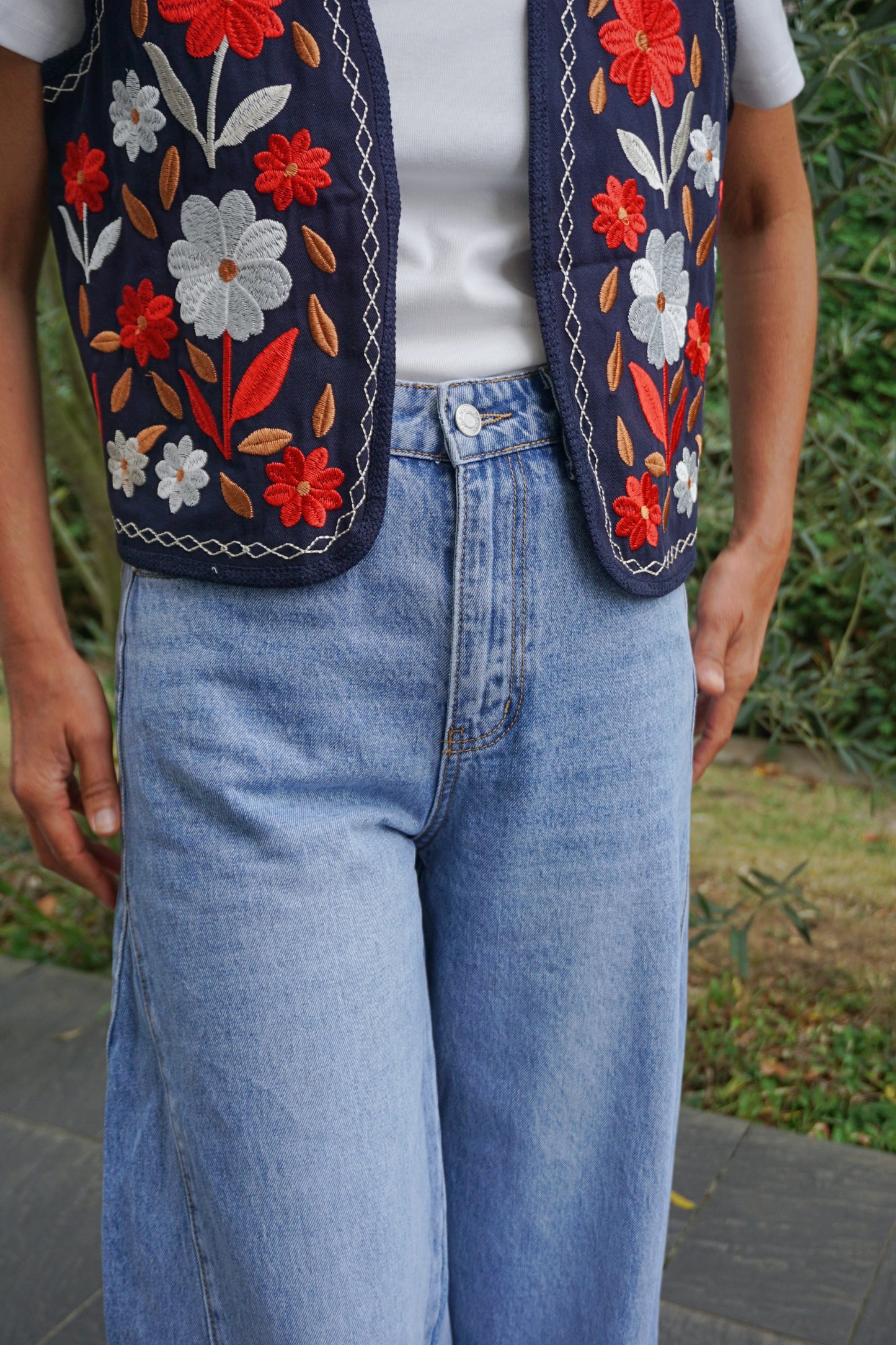 Jean wide leg bleu clair empiècement