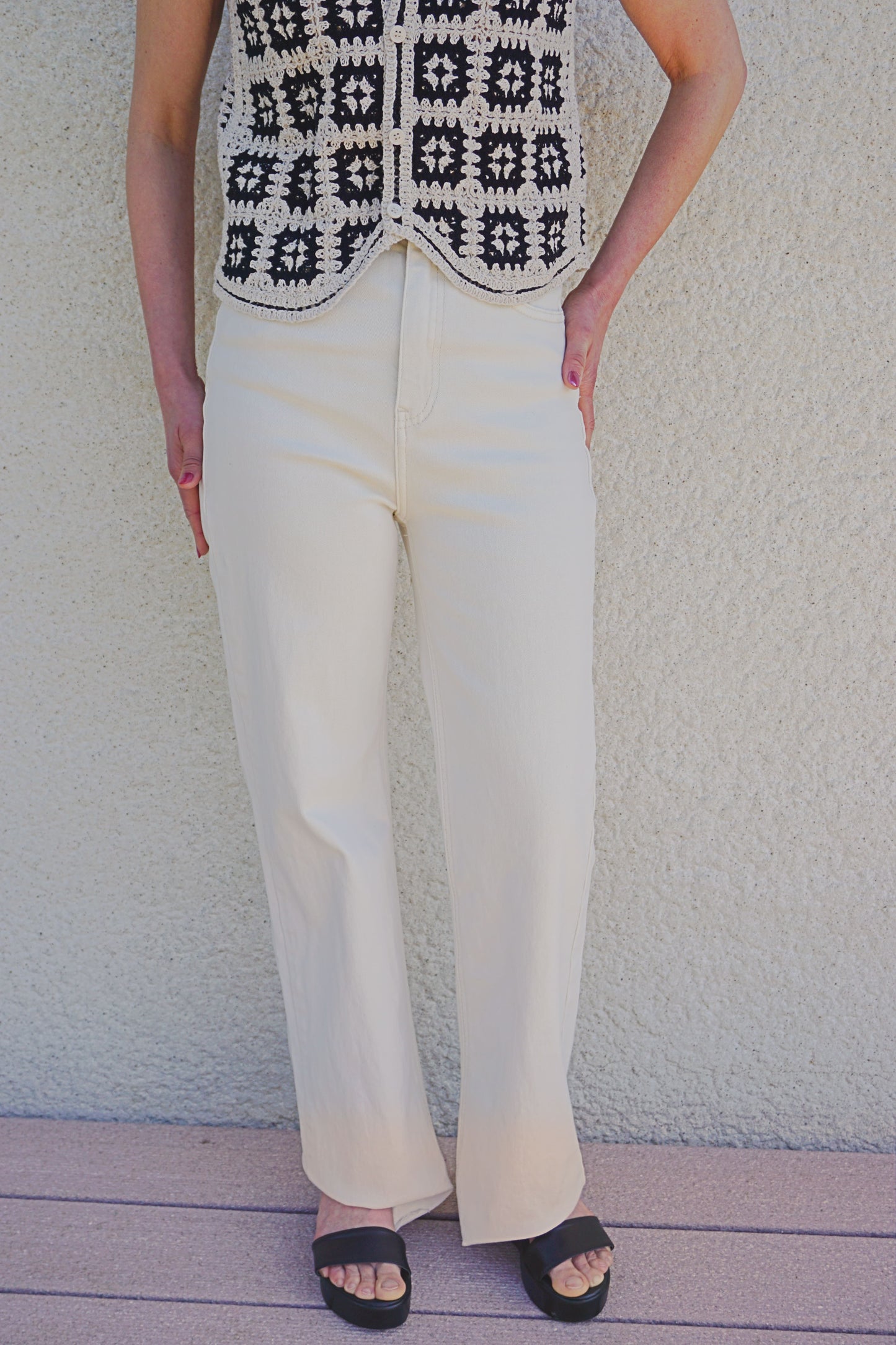 Jean wide leg crème