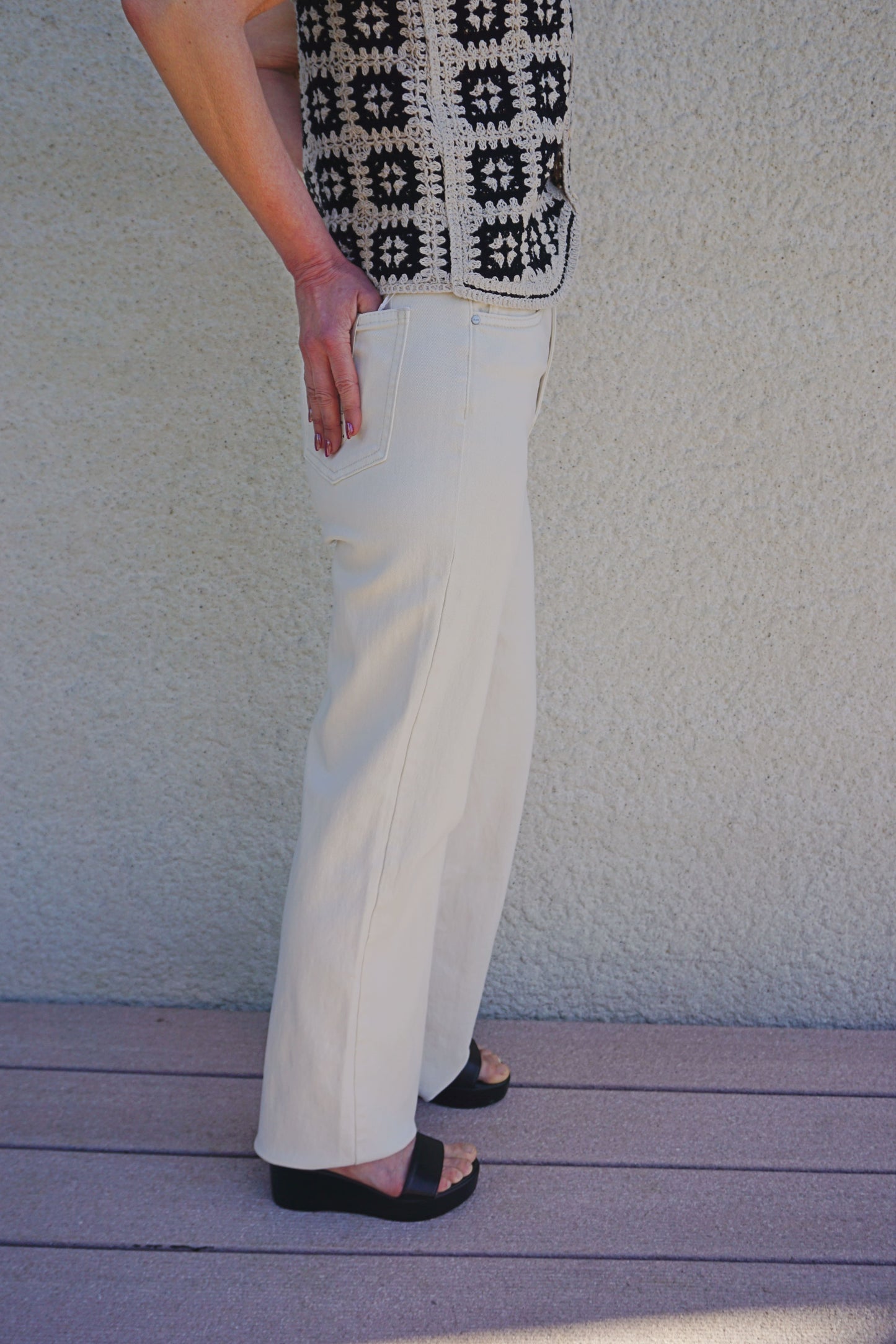 Jean wide leg crème