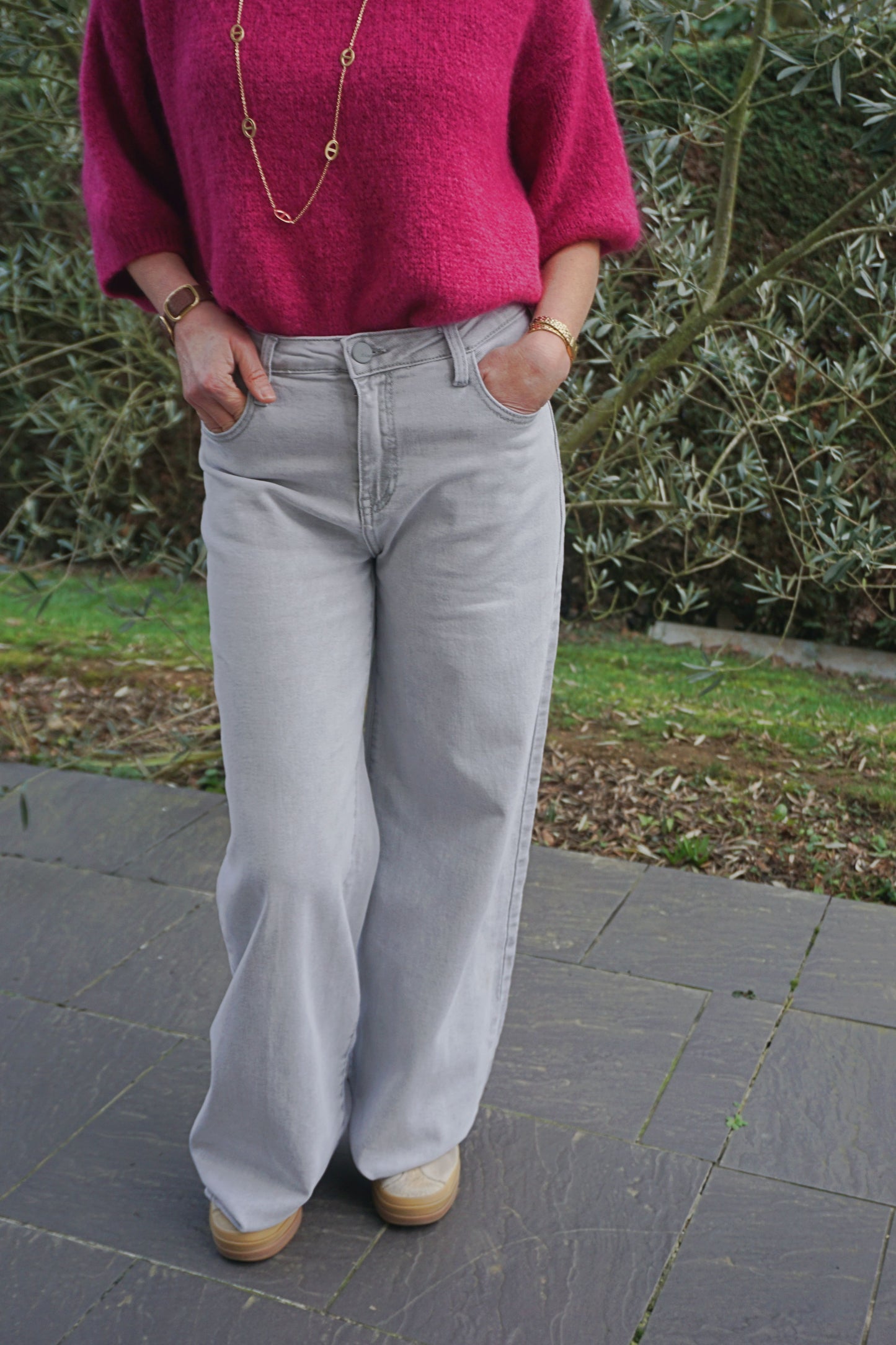 Jean palazzo wide leg gris clair