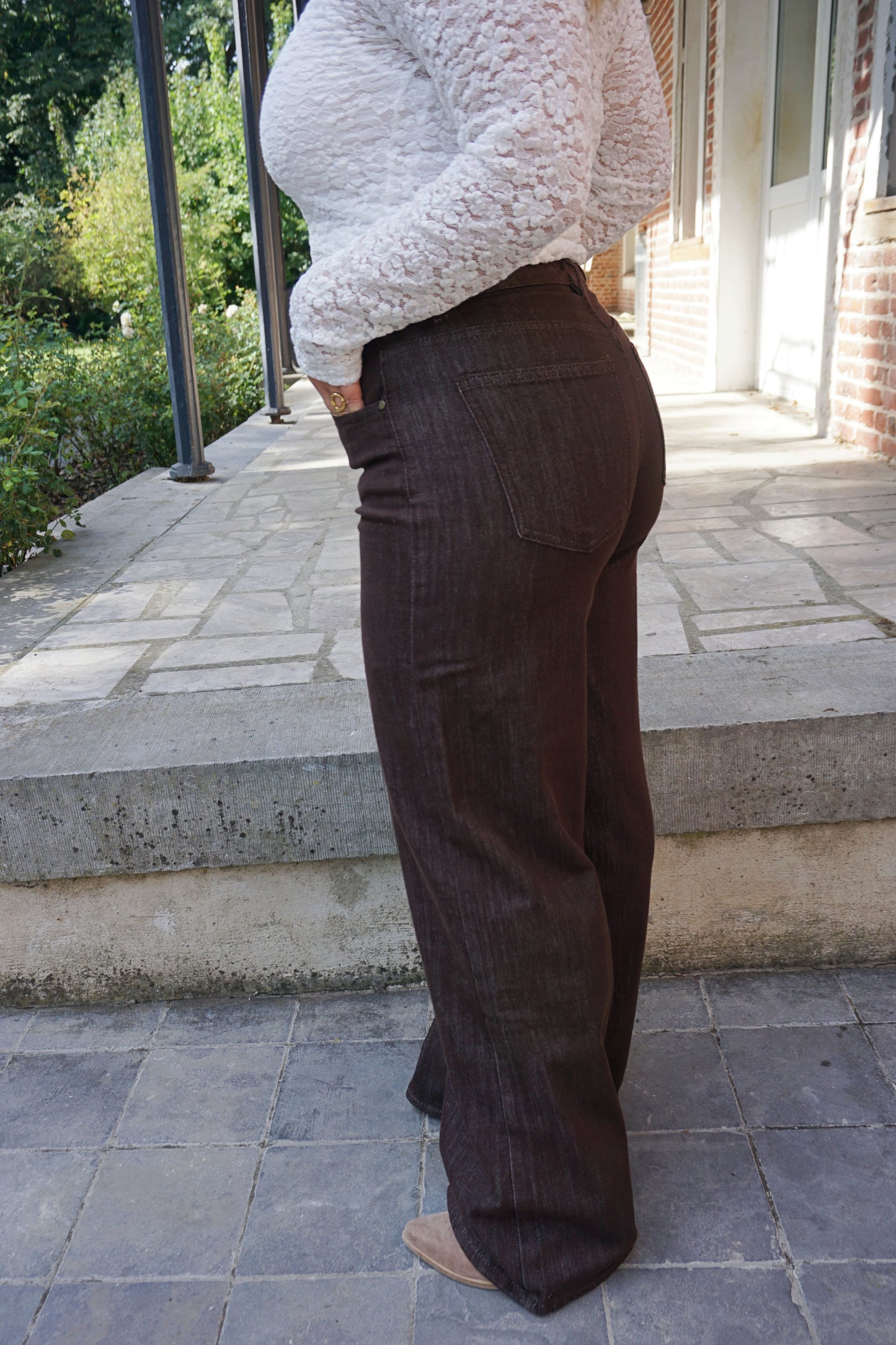 Jean wide leg marron chiné