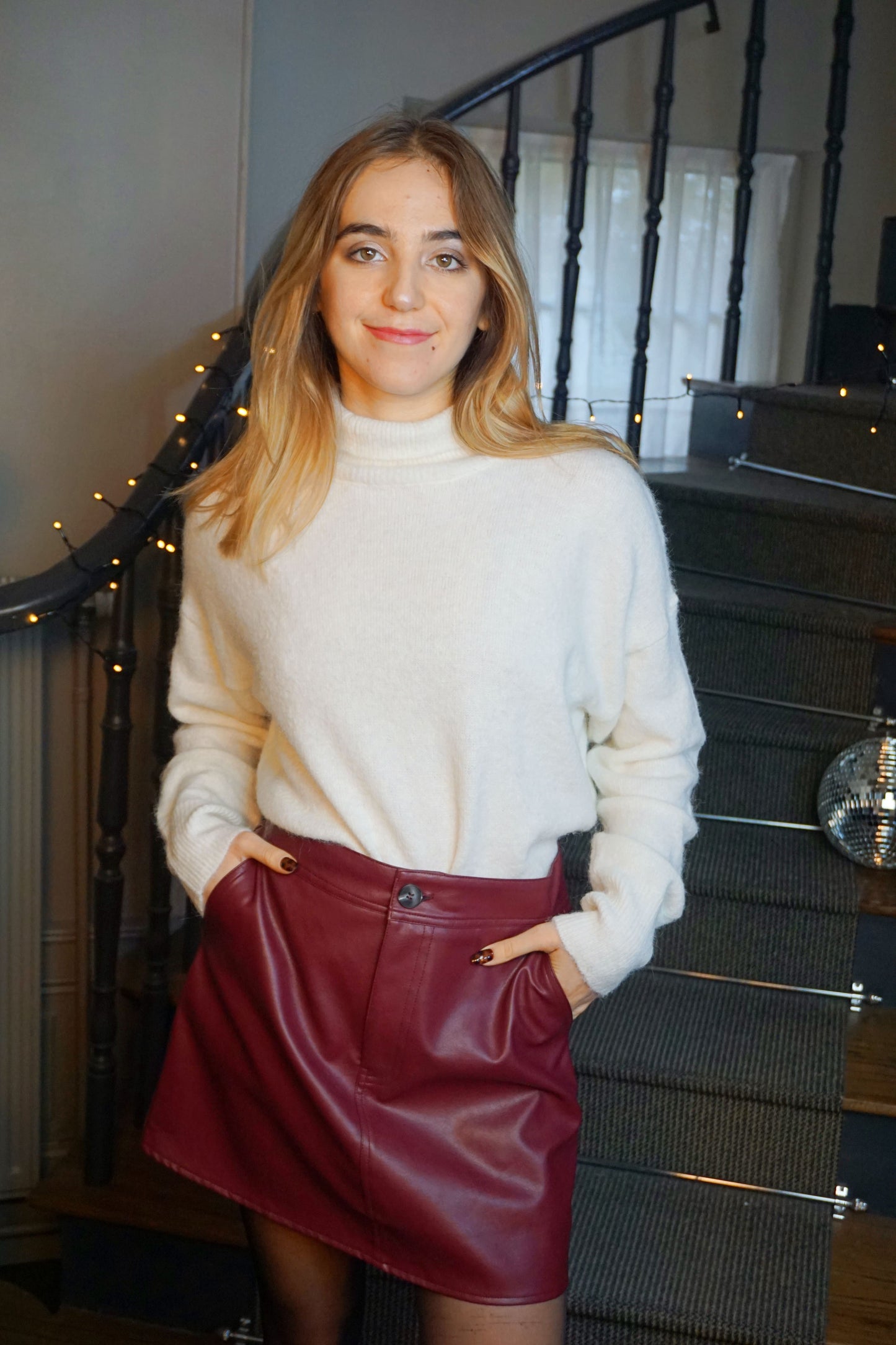 Jupe bordeaux simili cuir
