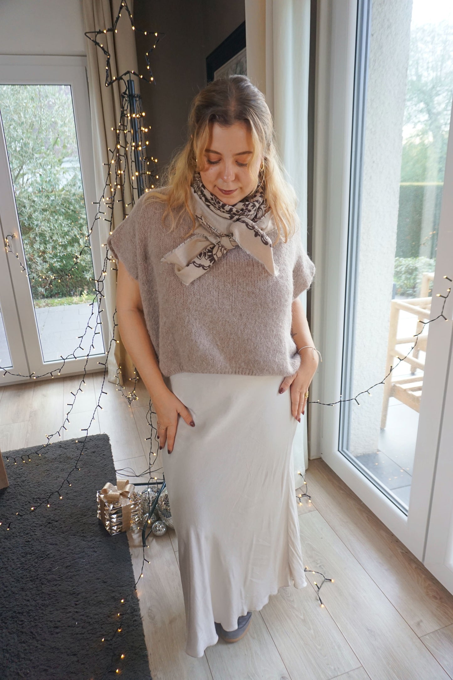 Jupe longue satinée ivoire