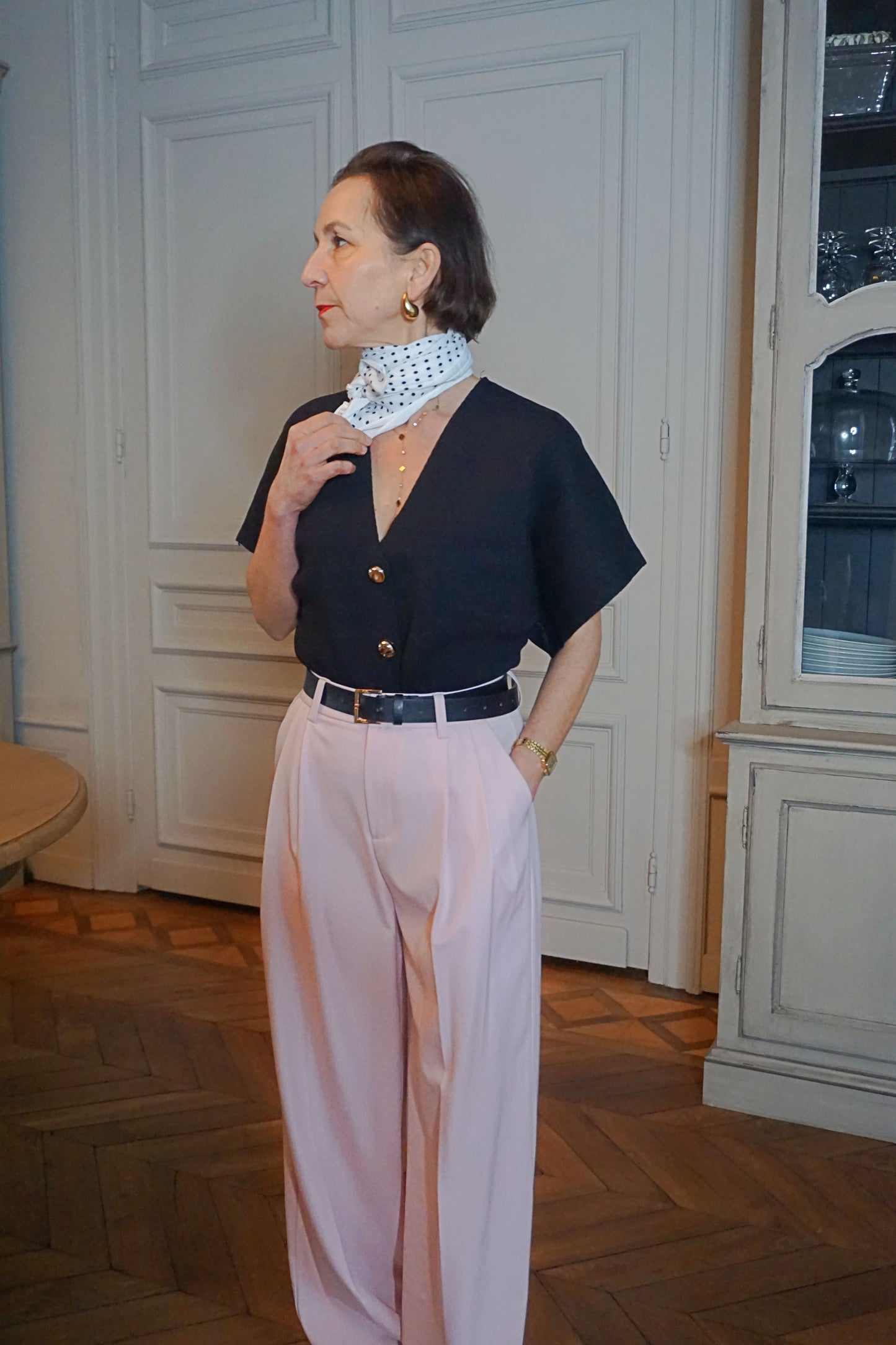 Pantalon tailleur rose wide leg