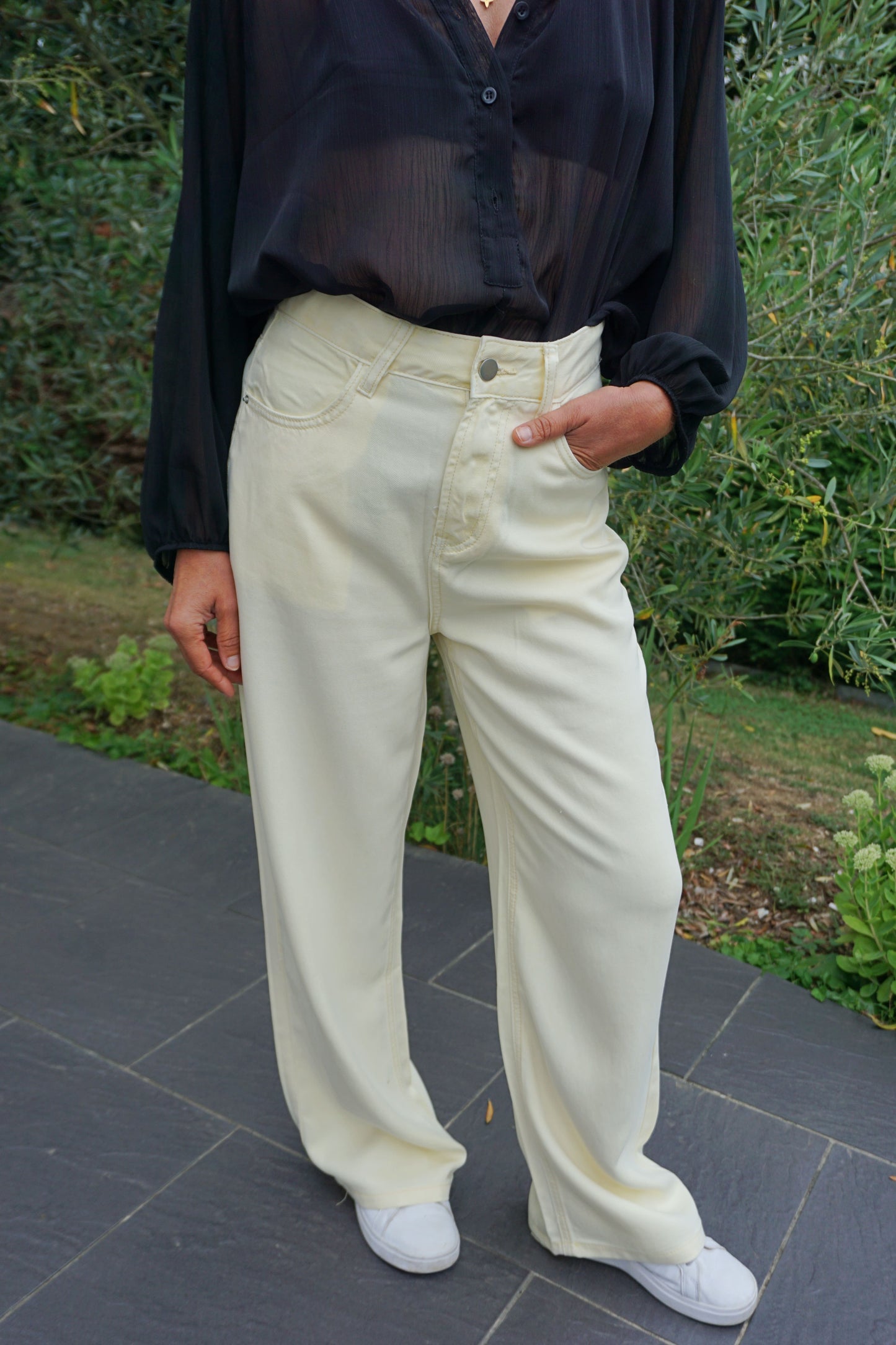 Pantalon wide leg jaune beurre