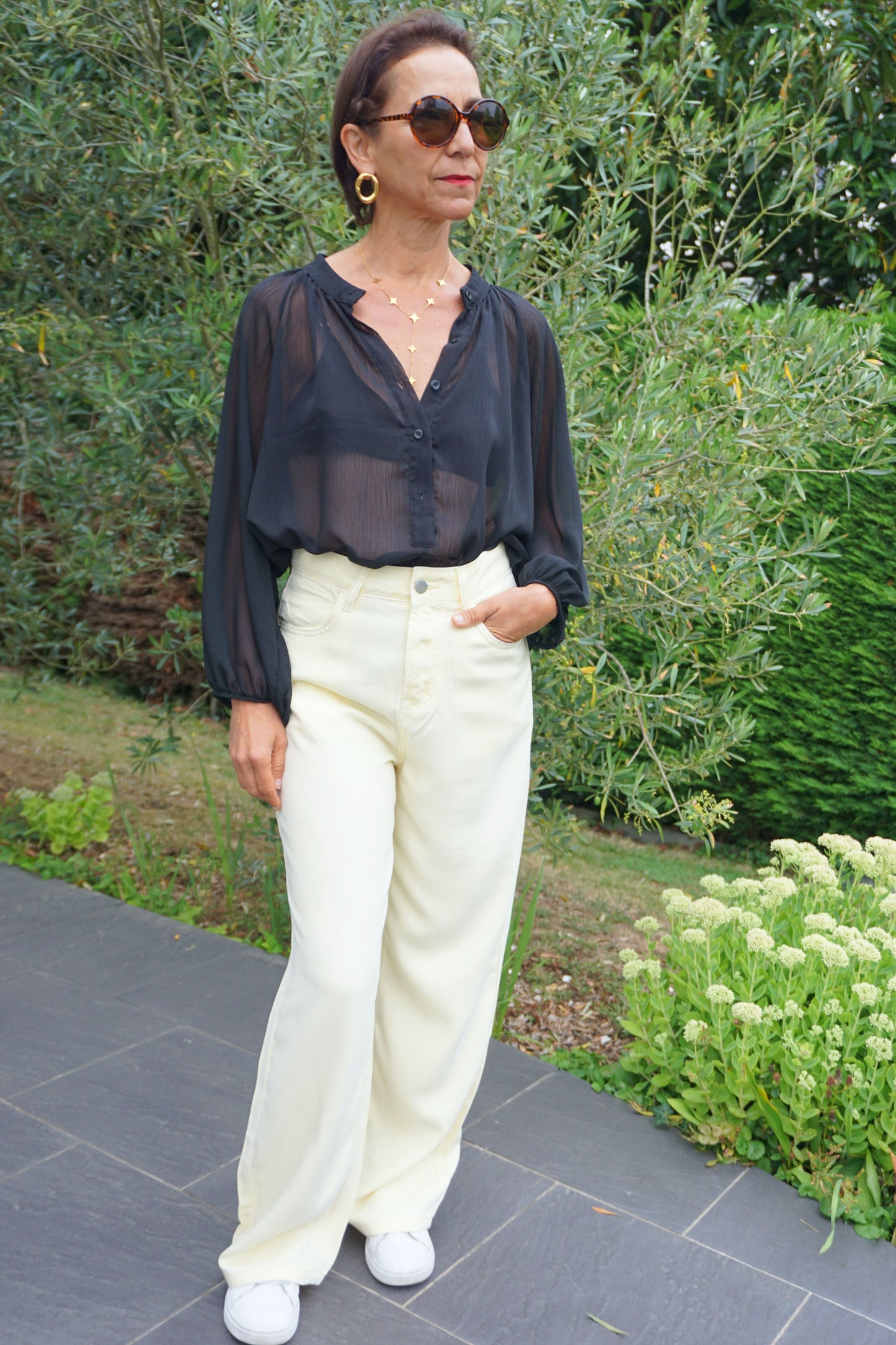 Pantalon wide leg jaune beurre