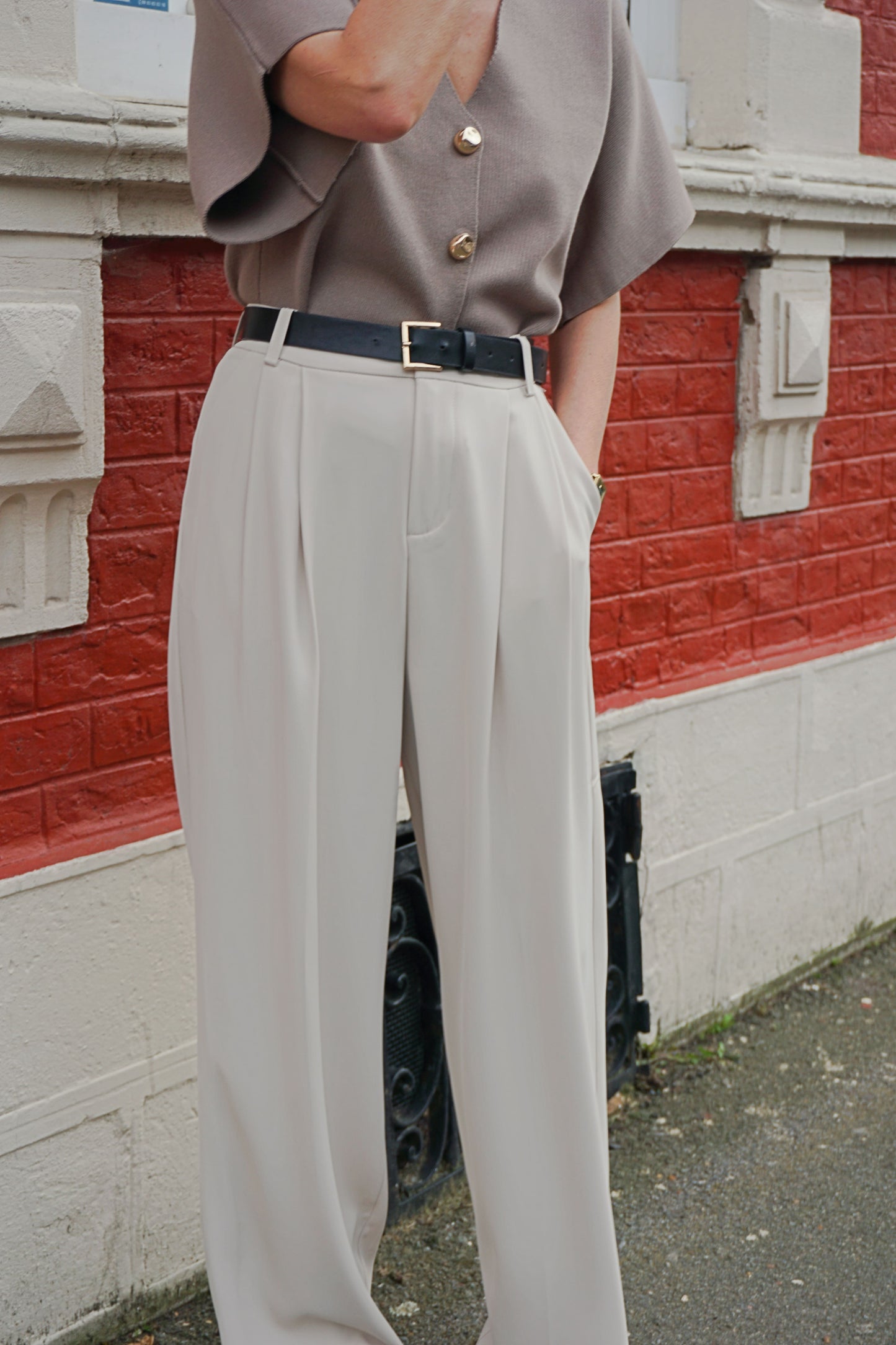 Pantalon tailleur crème wide leg
