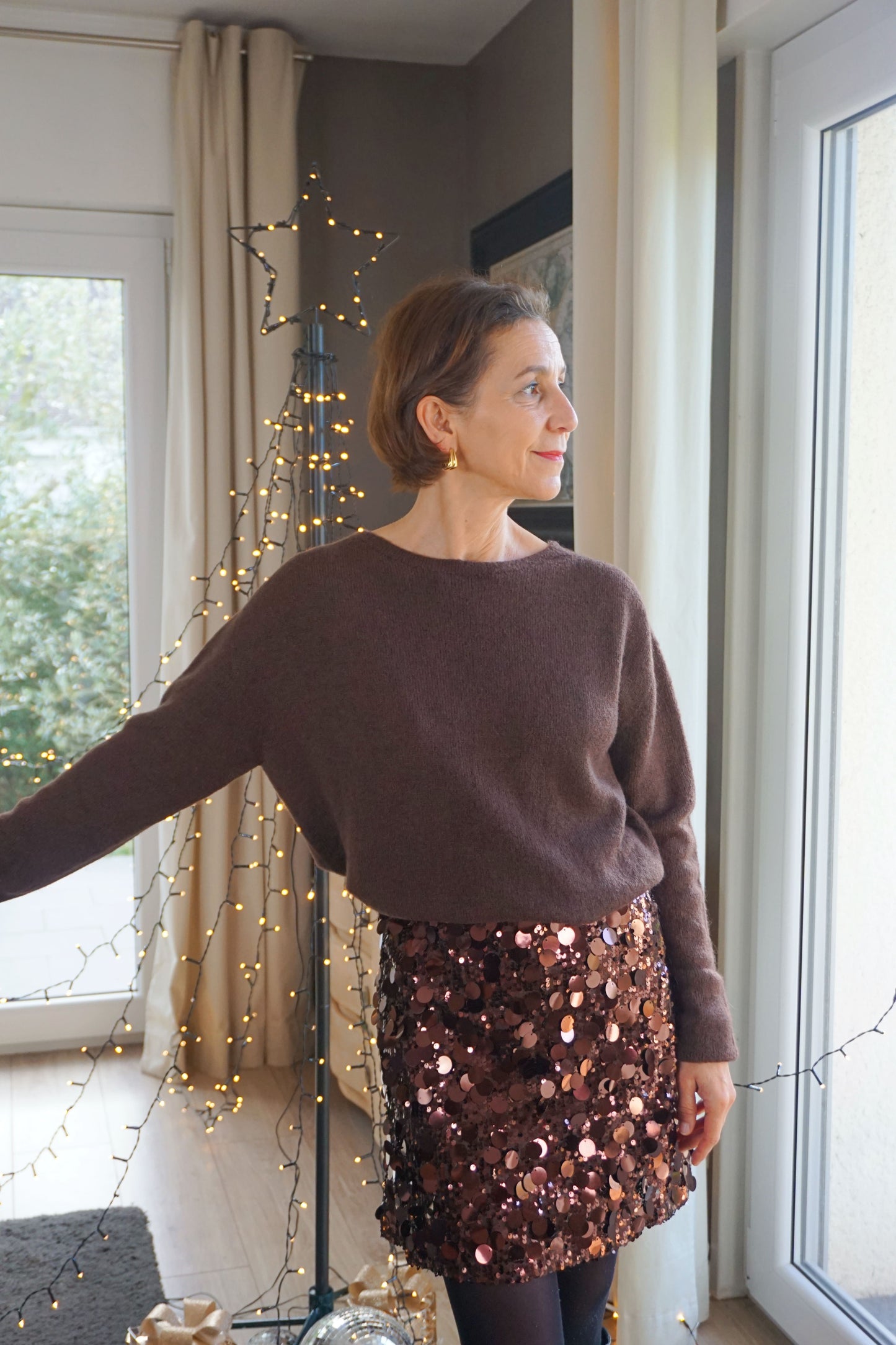 Pull alpaga col rond marron chocolat