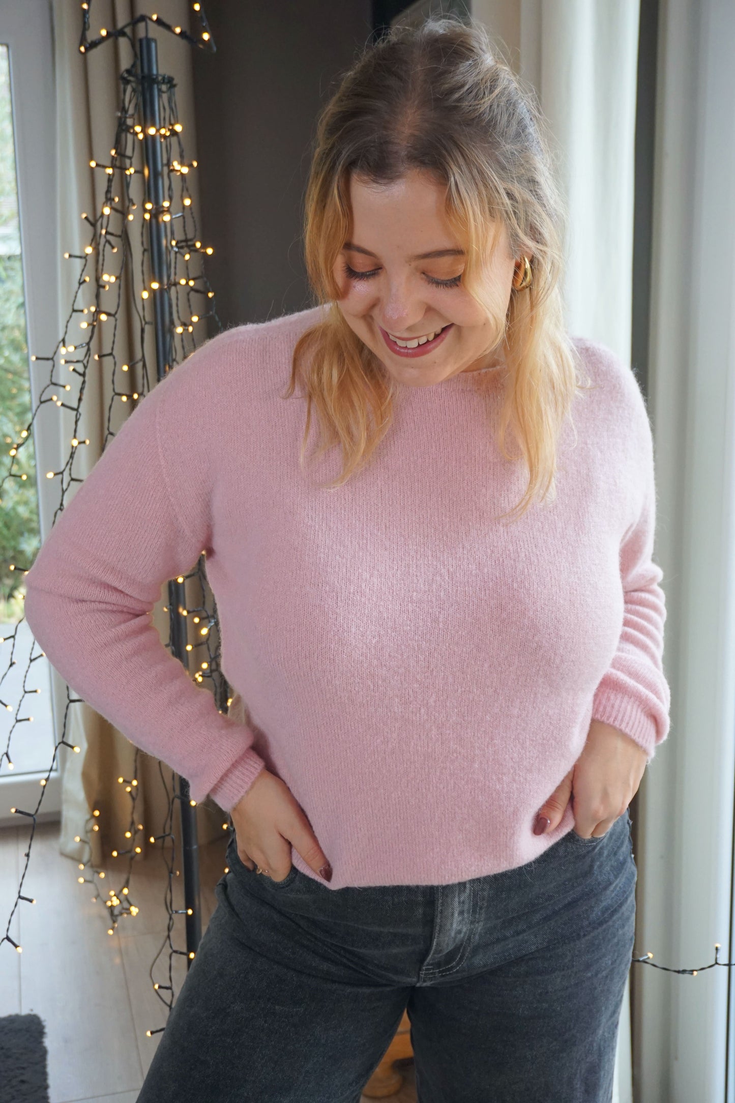 Pull alpaga col rond rose antique